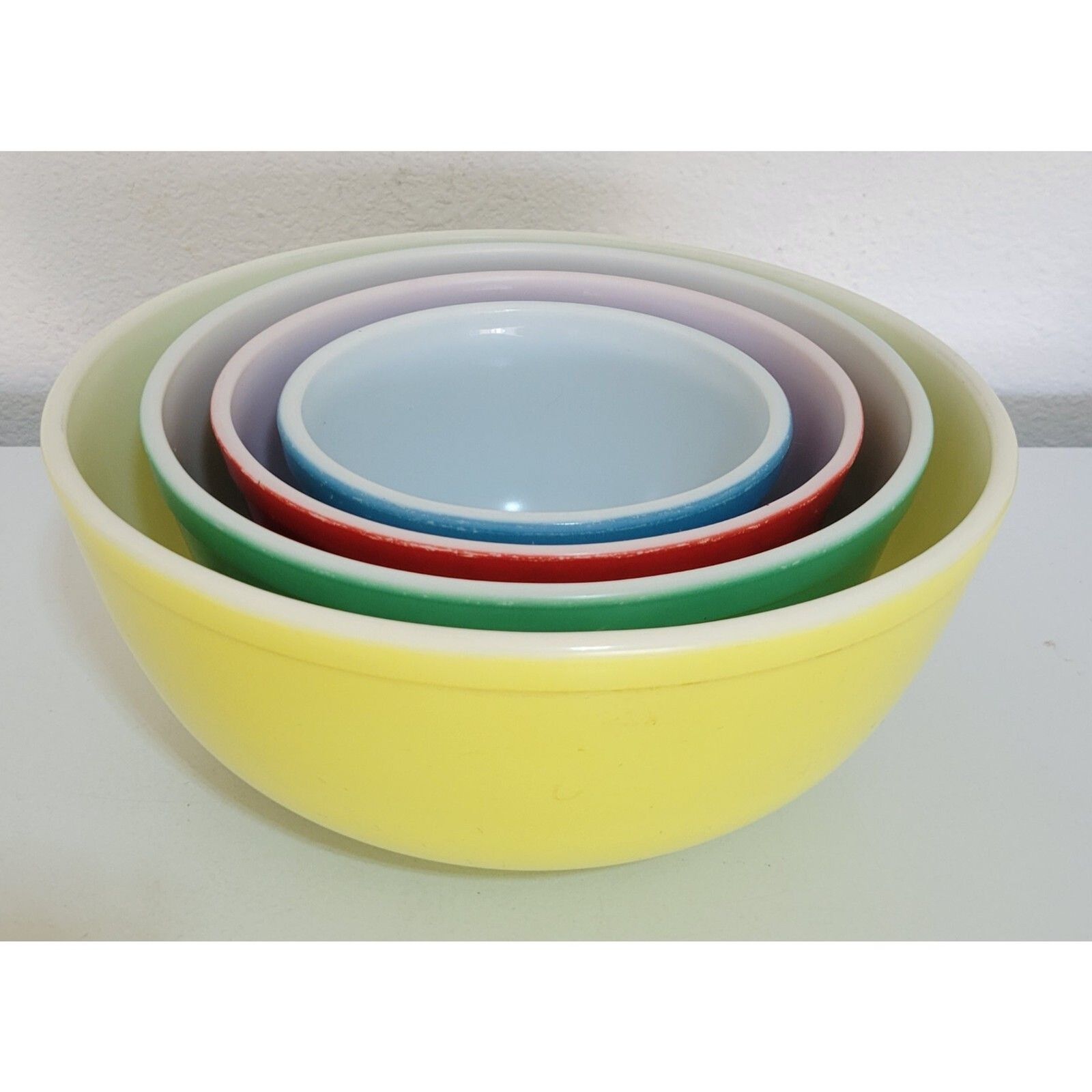 4 Vintage Pyrex Primary Colors Nesting Mixing Bowl Set 401, 402, 403, 404