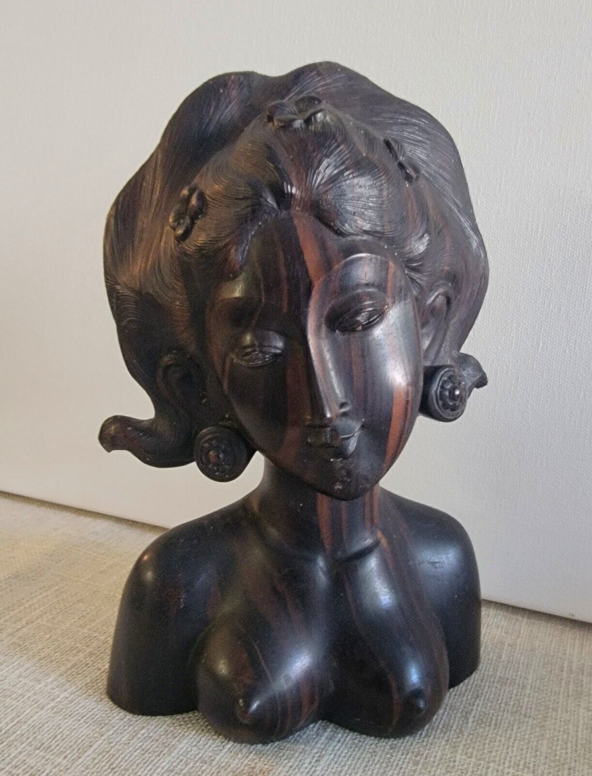 Ironwood Vintage Sculpture Carving Beautiful Goddess Woman Bust, Lovely