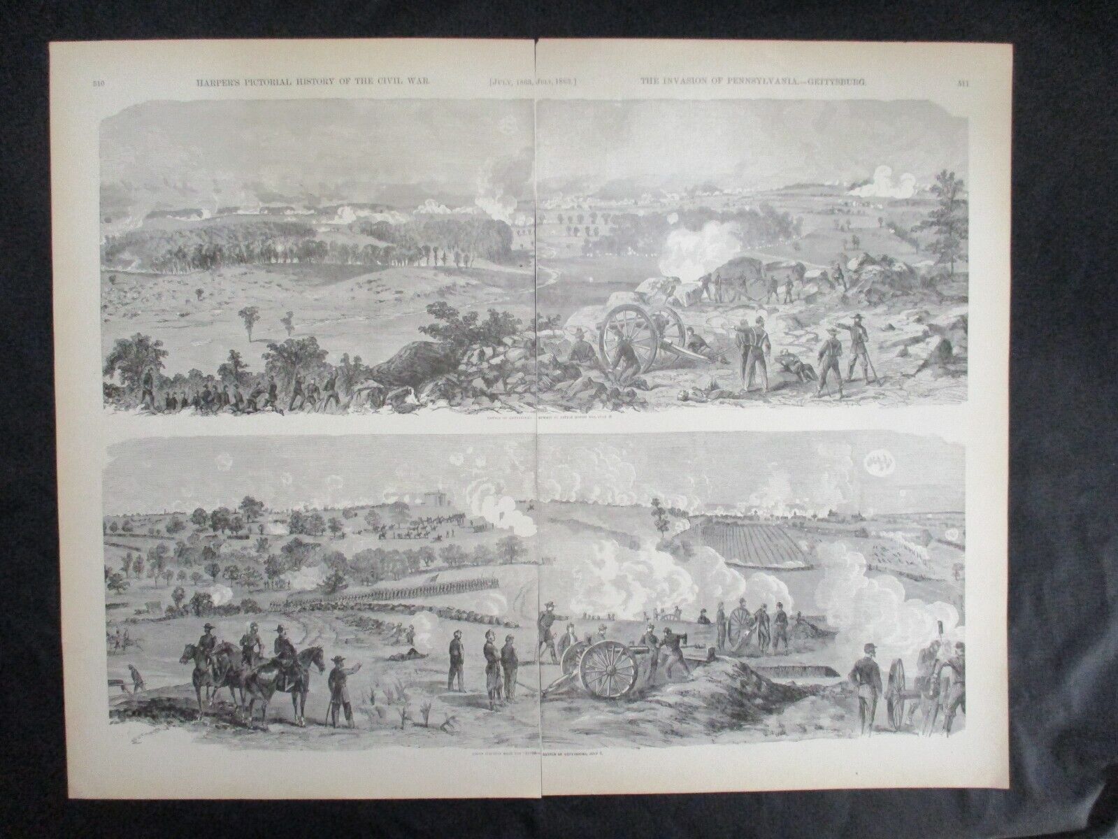 1894 Harper\'s Civil War Dual Print - Battle of Gettysburg, Little Round Top 1863