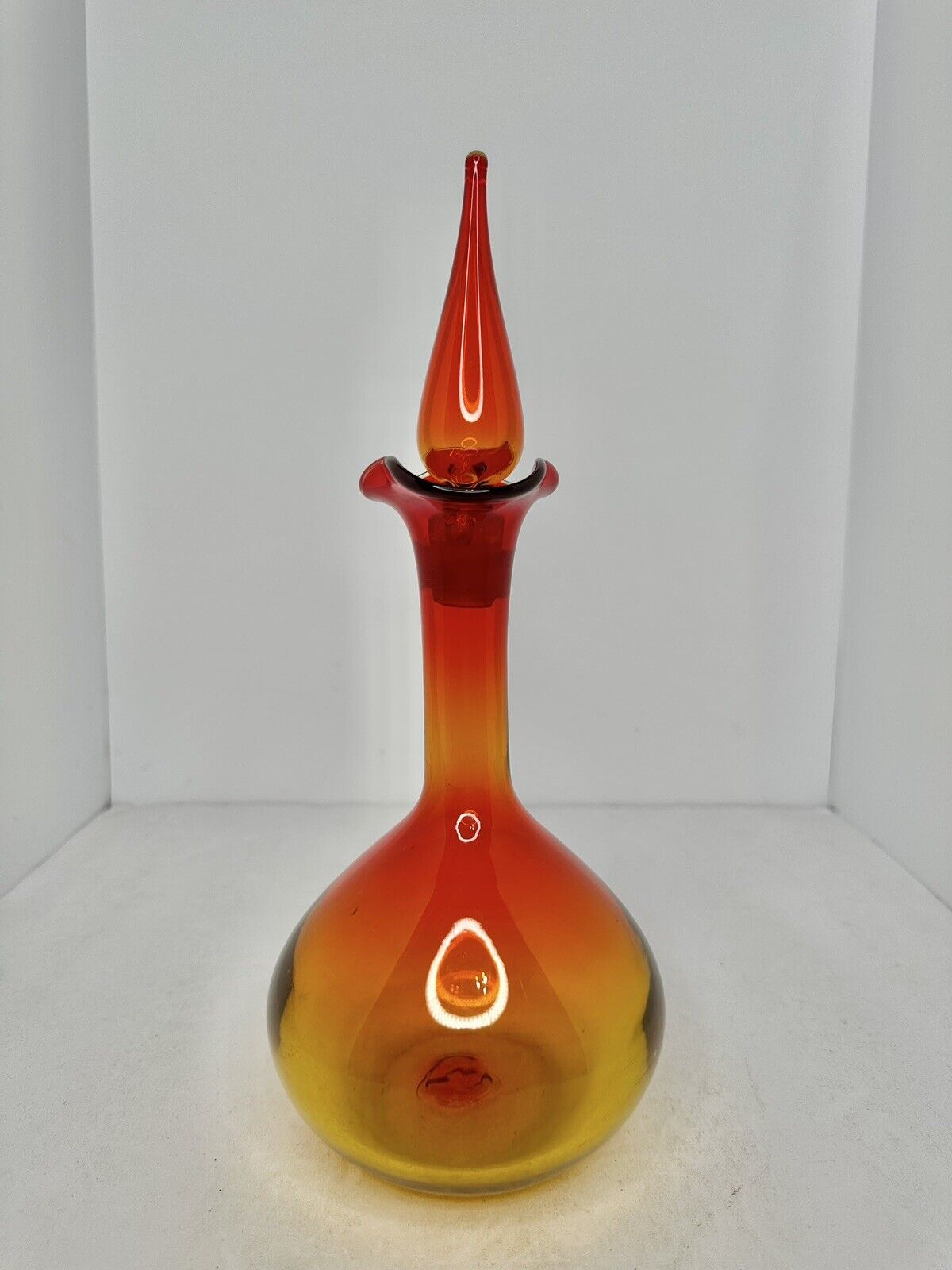 Vintage MCM Blenko Glass #37 Tangerine Genie Bottle decanter w/stopper
