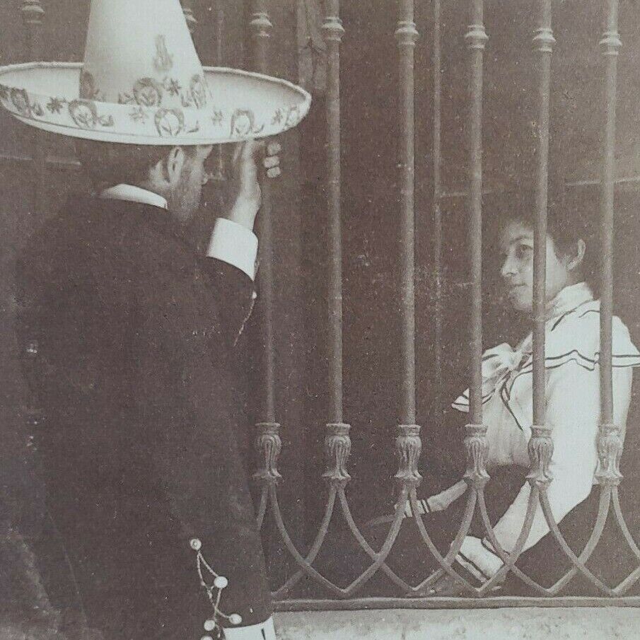 Mexico Flirting Man Woman Behind Iron Bars Courtship Love Cupid Stereoview C35