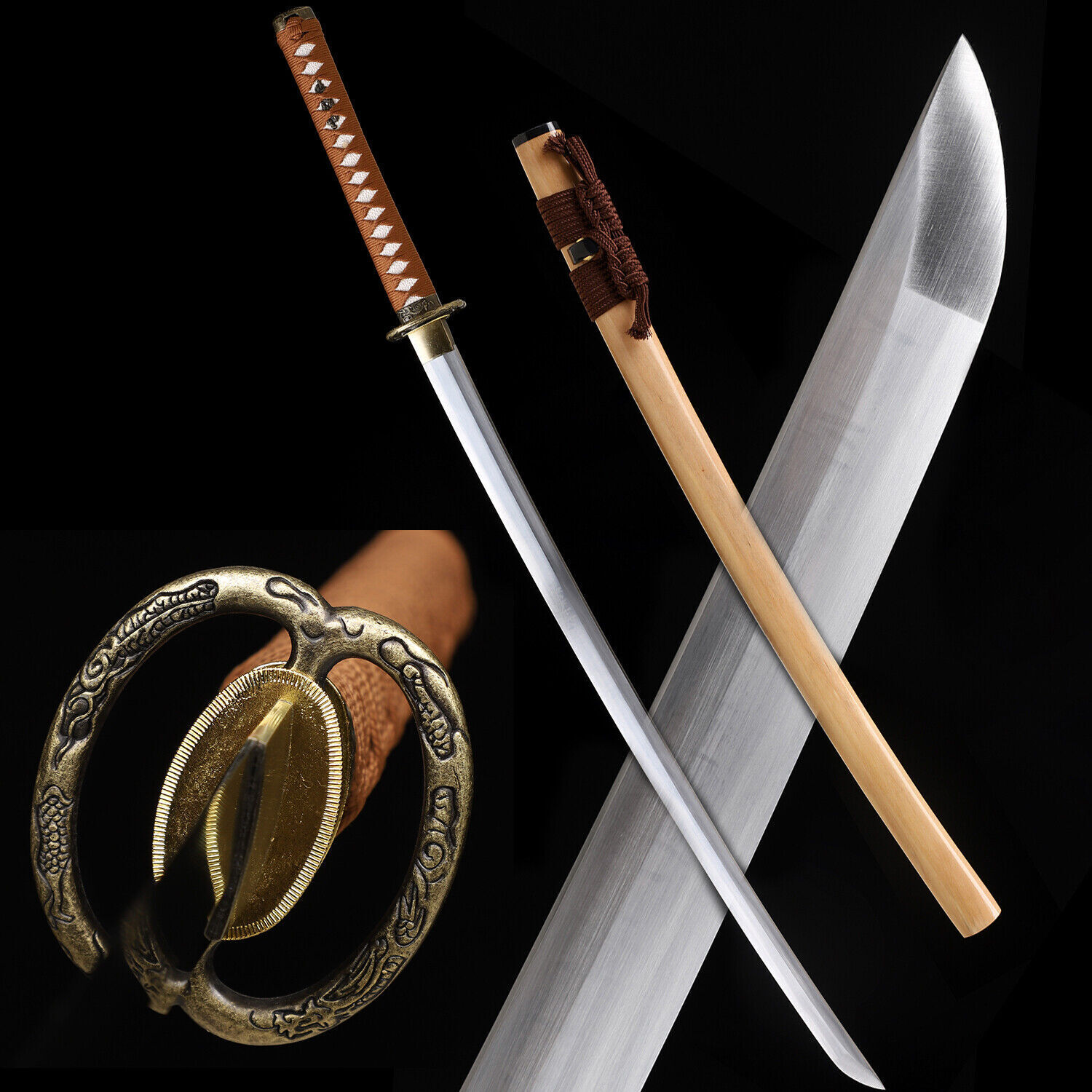 Musashi Tsuba Japanese Samurai Sword Katana 9260 Spring Steel Full Tang Sharp