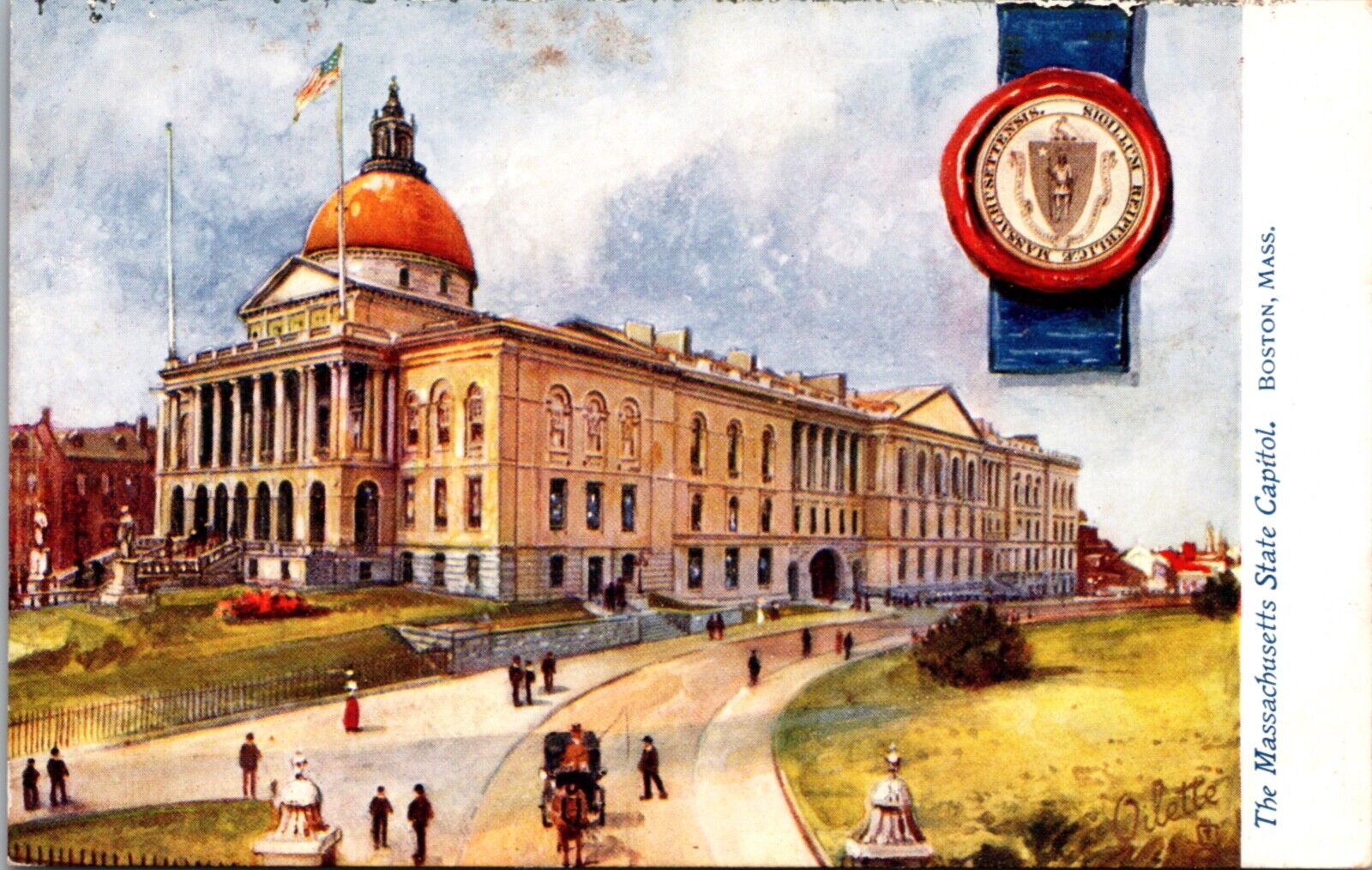 Oilette State Capitols Postcard Massachusetts State Capitol in Boston Unused