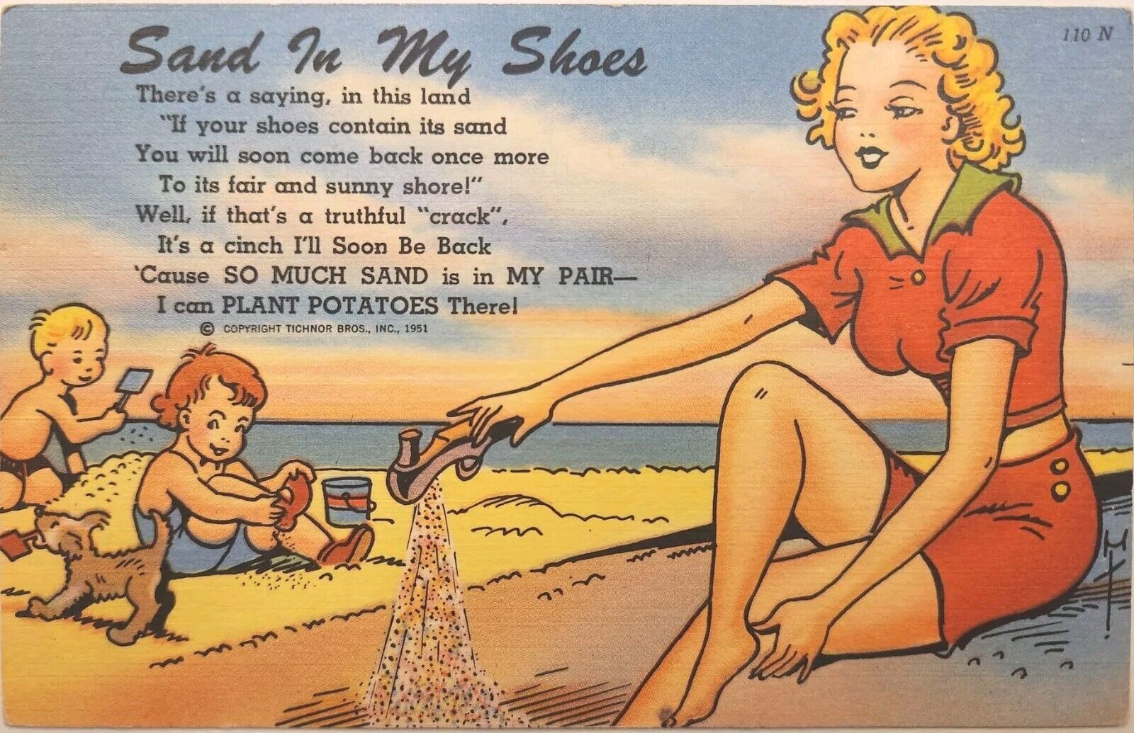 Postcard Humor Pretty Lady Sand High Heel Shoes Poem D93