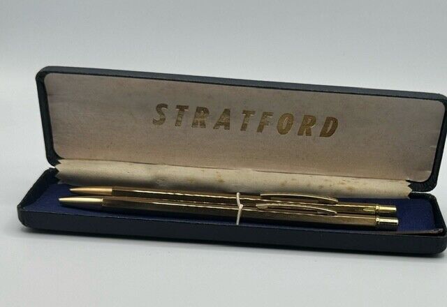 Vintage Stratford Gold Tone Pen And Mechanical Pencil Set In Original Case