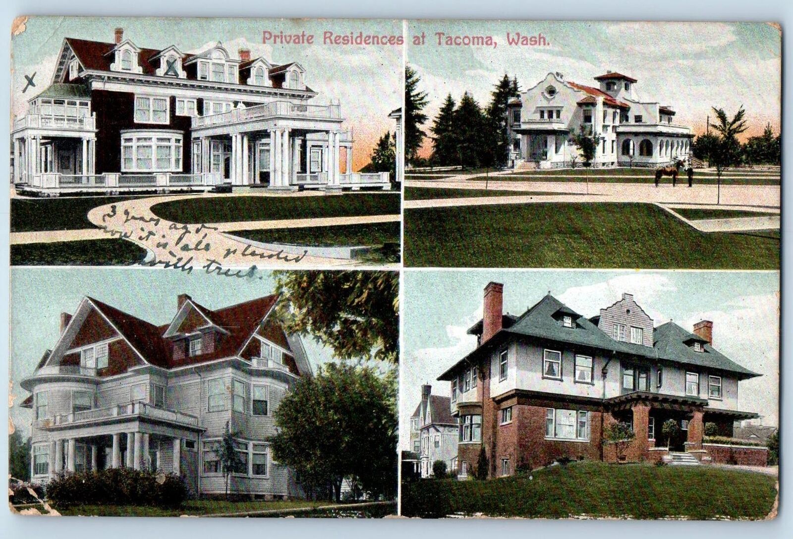Tacoma Washington WA Postcard Private Residences Exterior Scene 1909 Antique