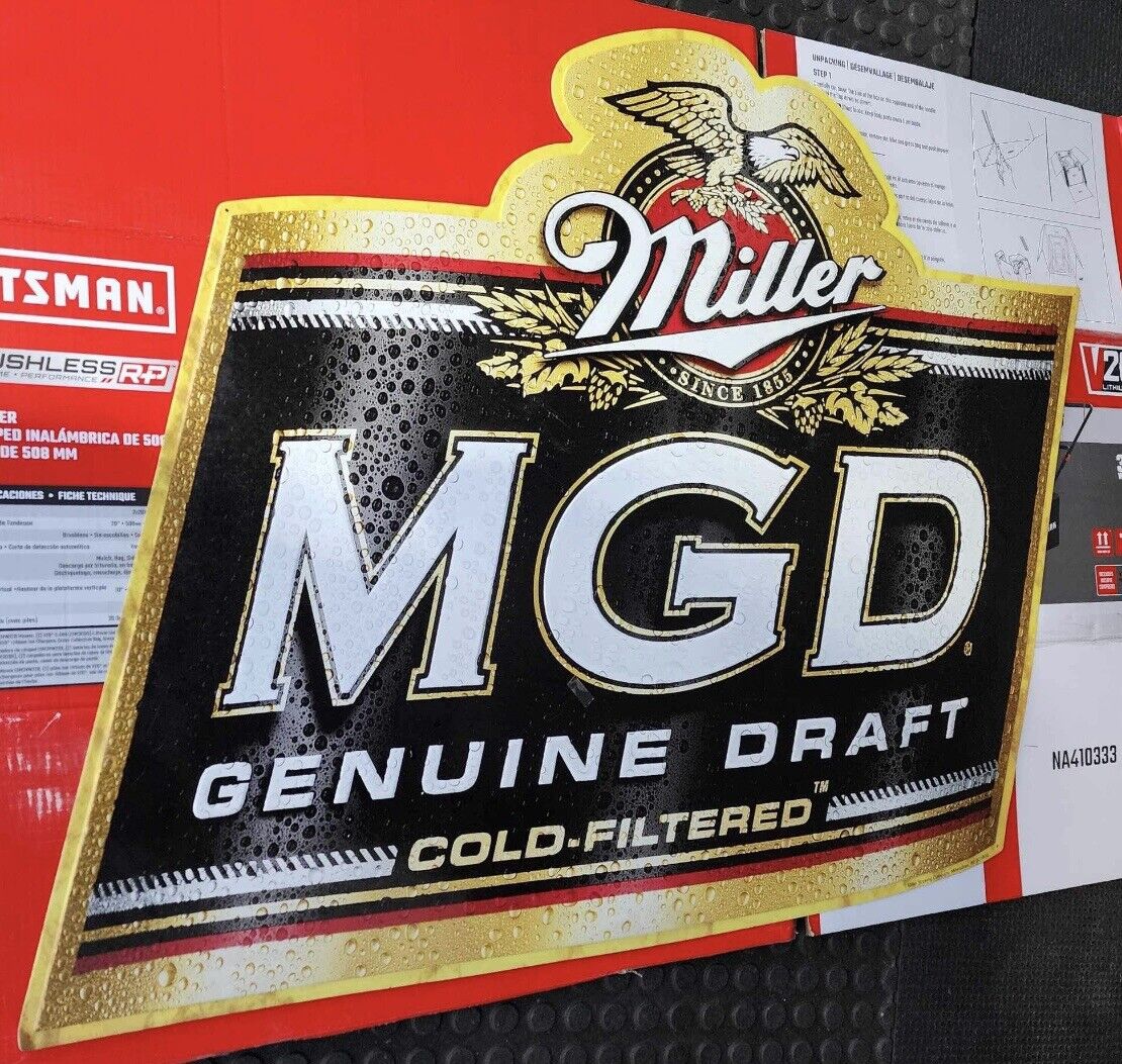 Vintage Miller Genuine Draft MGD Cold-Filtered Metal Beer Sign RARE & LARGE