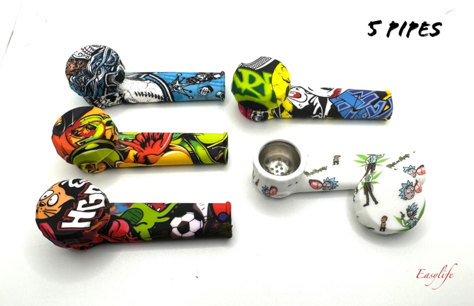 5 X Cartoon Silicone Tobacco Smoking Pipes With Caps