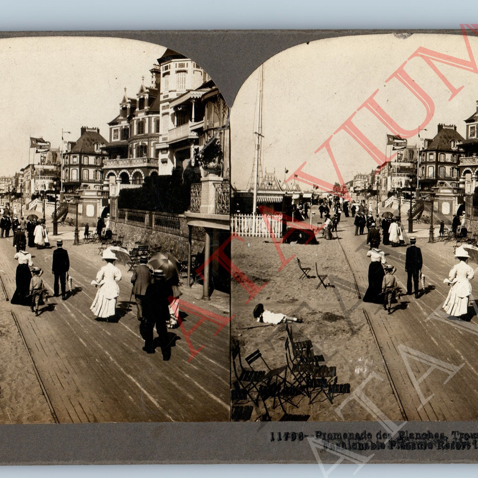 c1909 Normandy, France Promenade des Blanches Trouville-sur-Mer Stereoview V44