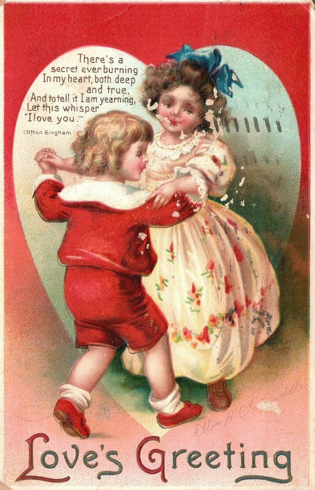 Vintage Postcard 1912 Valentines Day Love's Greeting There's a Secret Burning