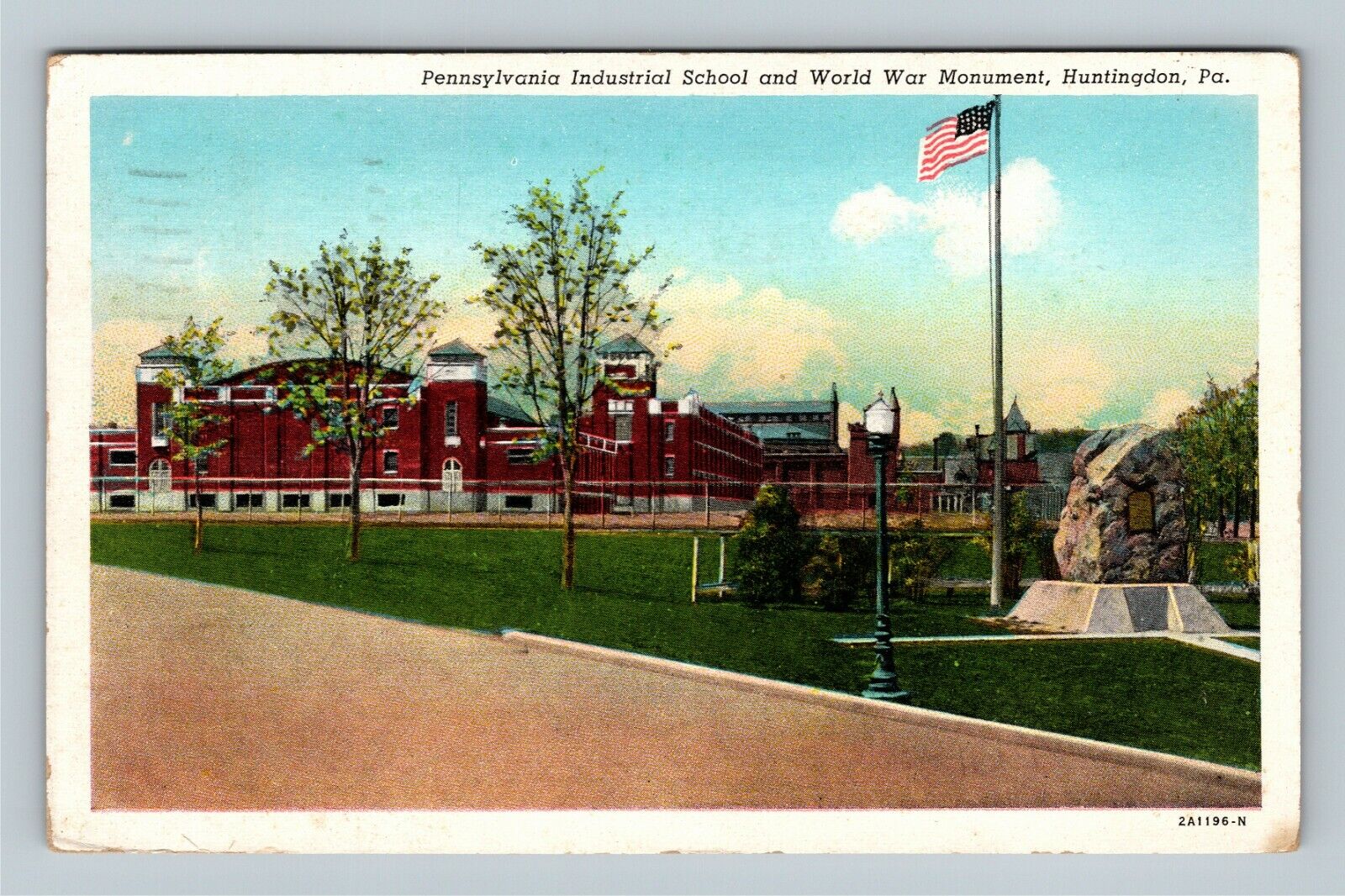 Huntington PA Industrial School War Monument Pennsylvania c1946 Vintage Postcard