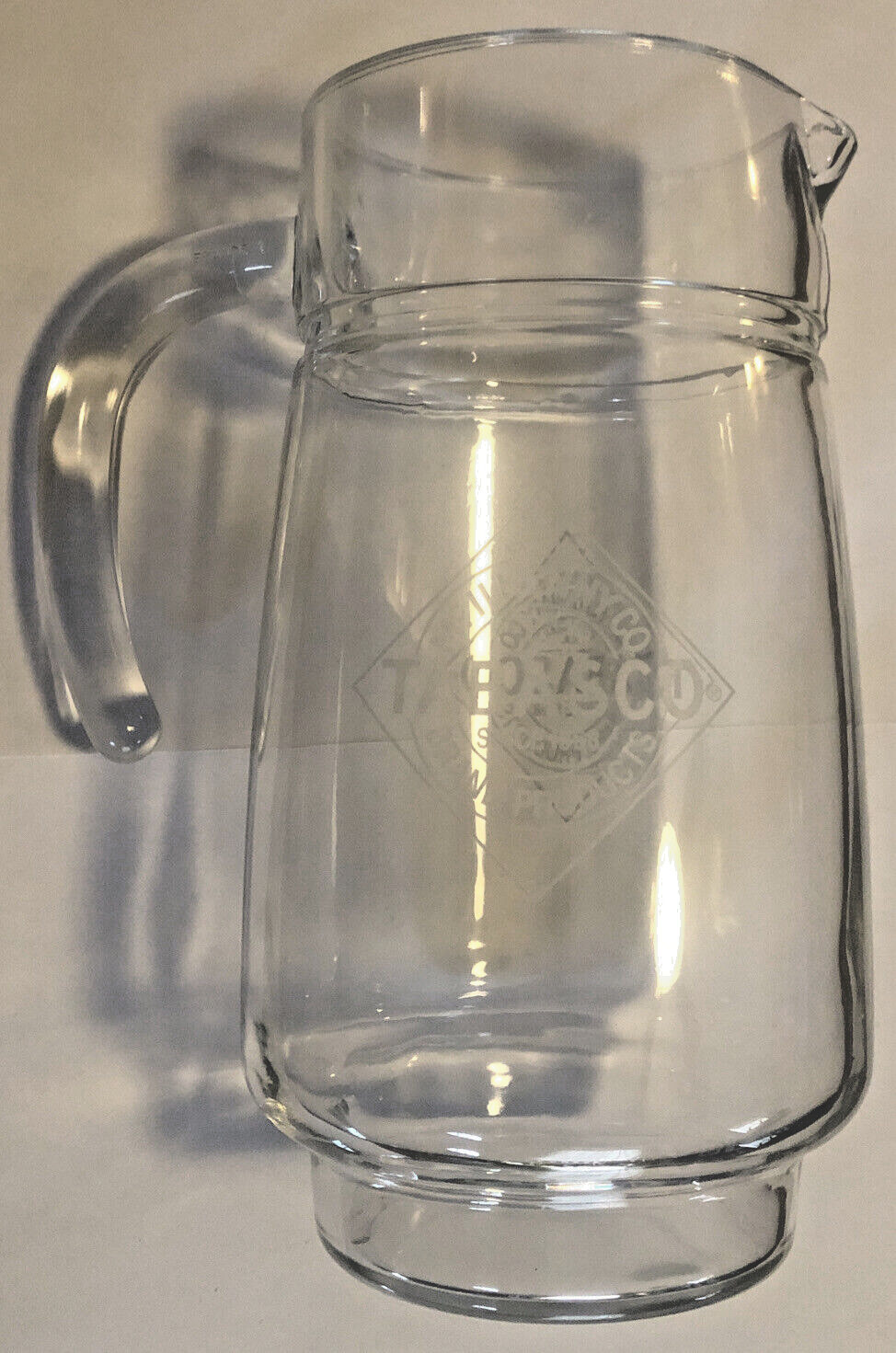 McIlhenny Tabasco Etched Clear Glass Pitcher Vintage clear 8.25
