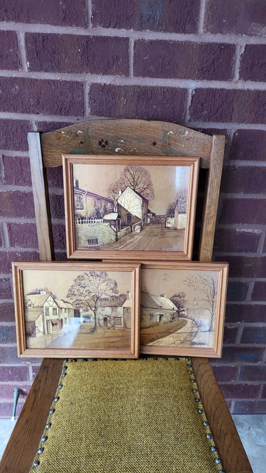 WOW Set of 3 Vintage Copper Etched Pictures in Wood Frames