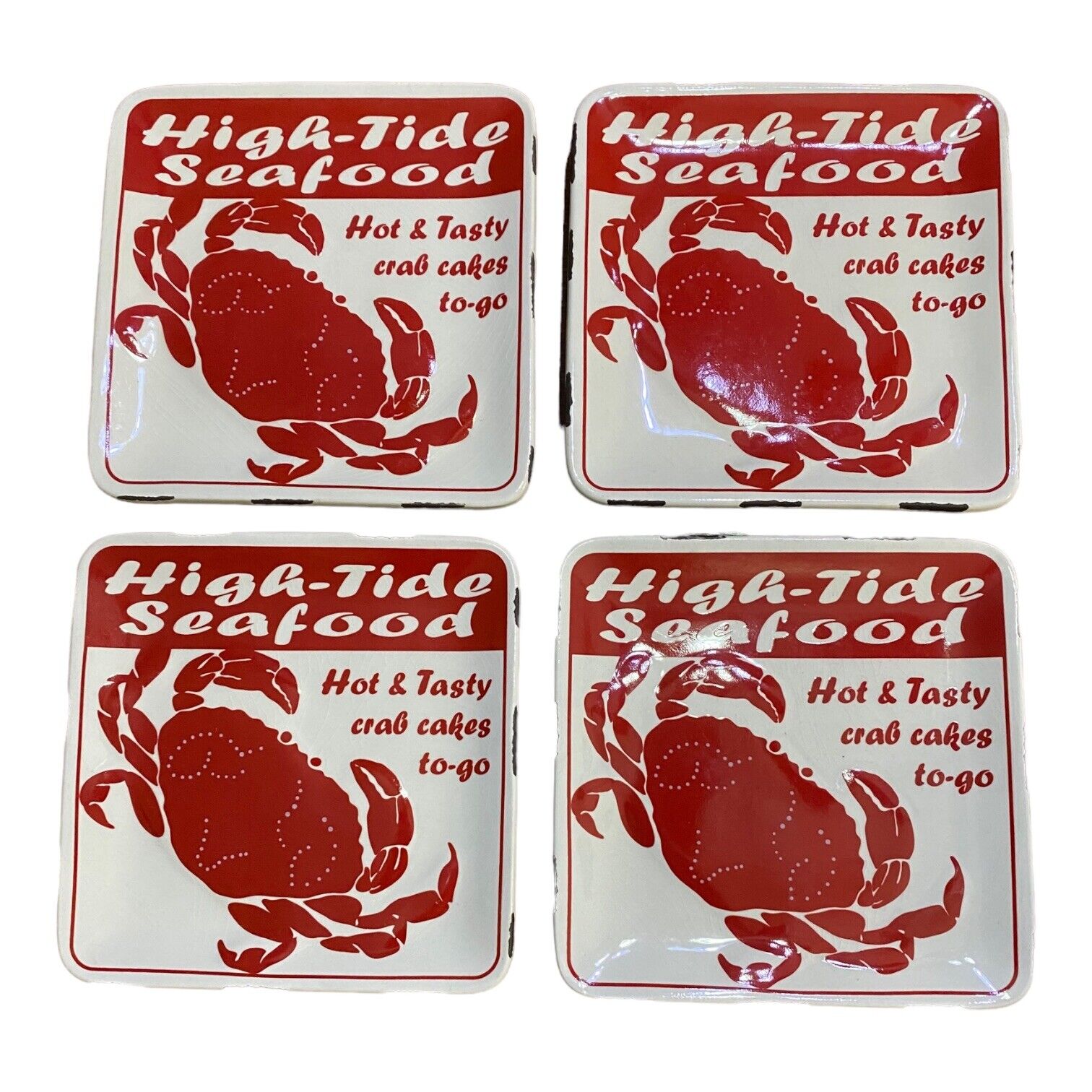 4 High Tide Seafood Crab Cake Plate /Wall Hanging Big Crab Coastal READ Crazed