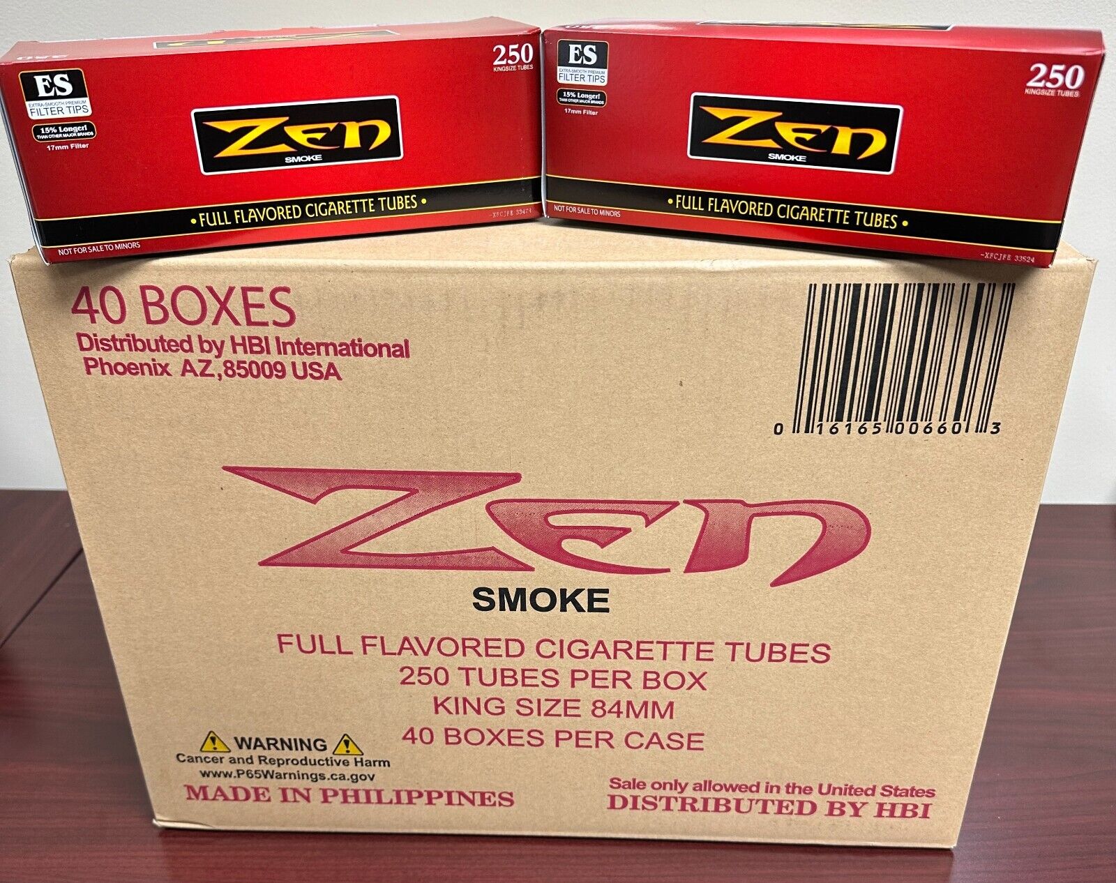 Zen Red King Size Full Regular Cigarette Tubes 40 Box Case
