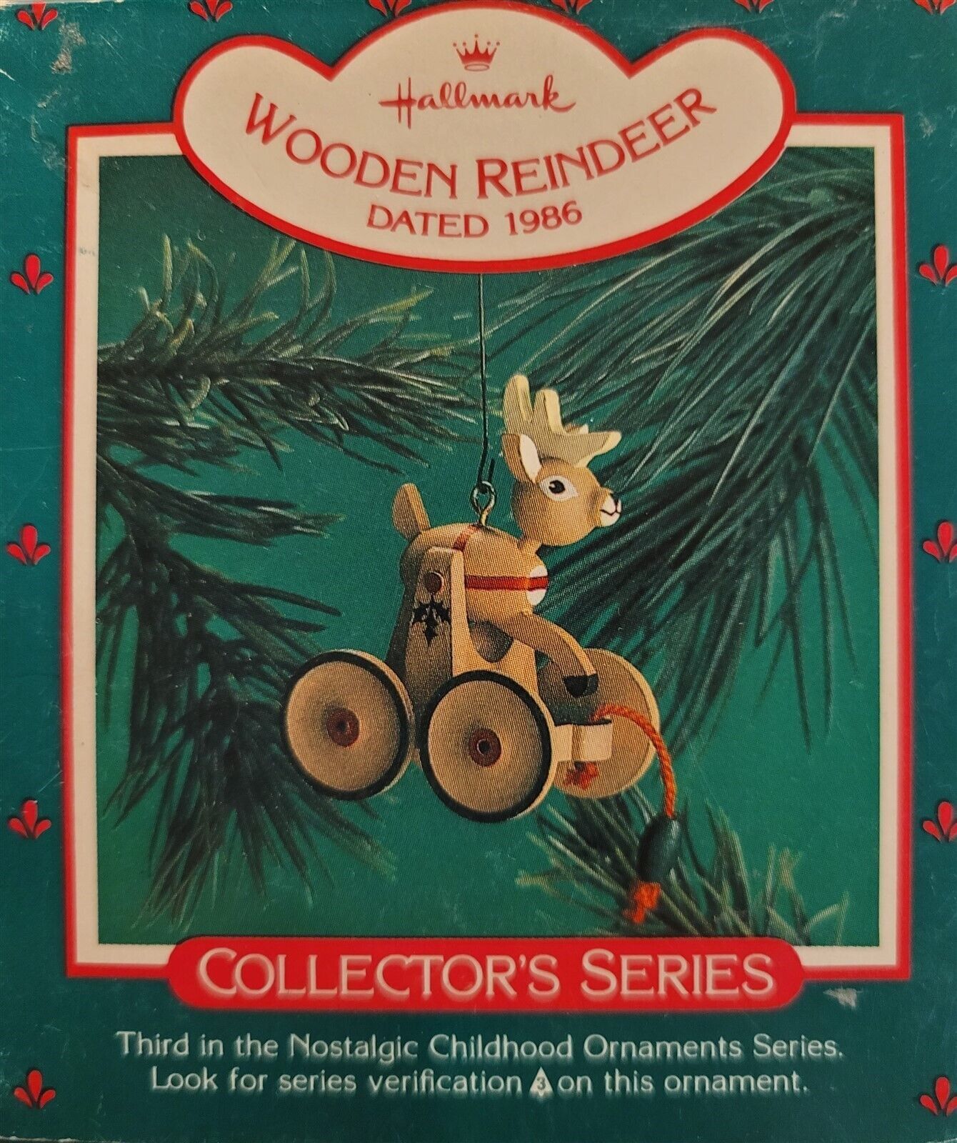 Hallmark Christmas Ornament Wooden Reindeer Nostalgic Childhood 3rd NEW 1986