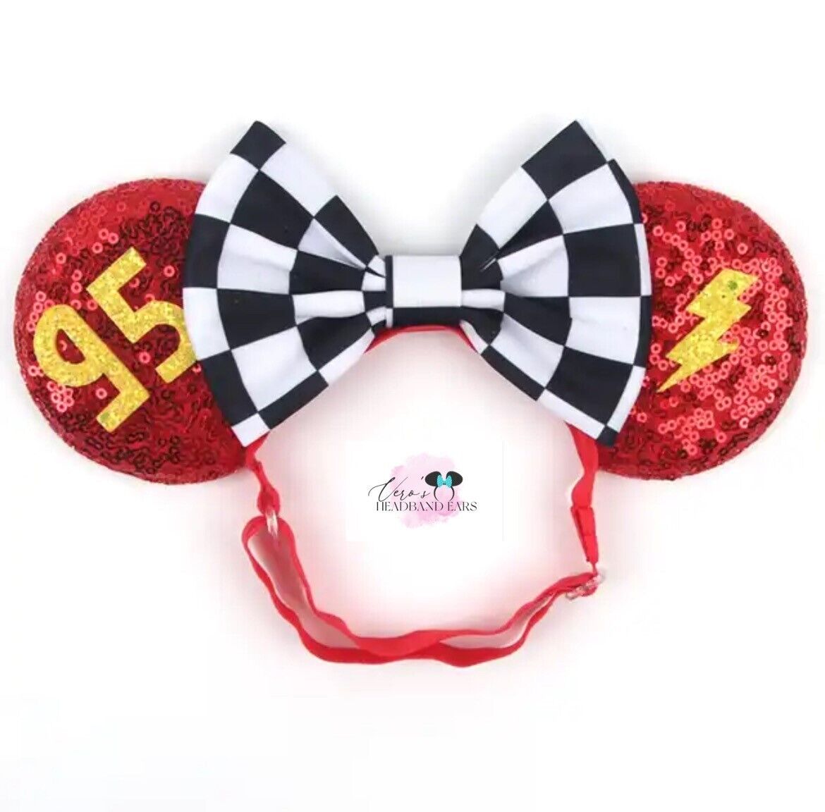 New Adjustable Strap Lightning McQueen Minnie  Ears Headband, CARS Ears