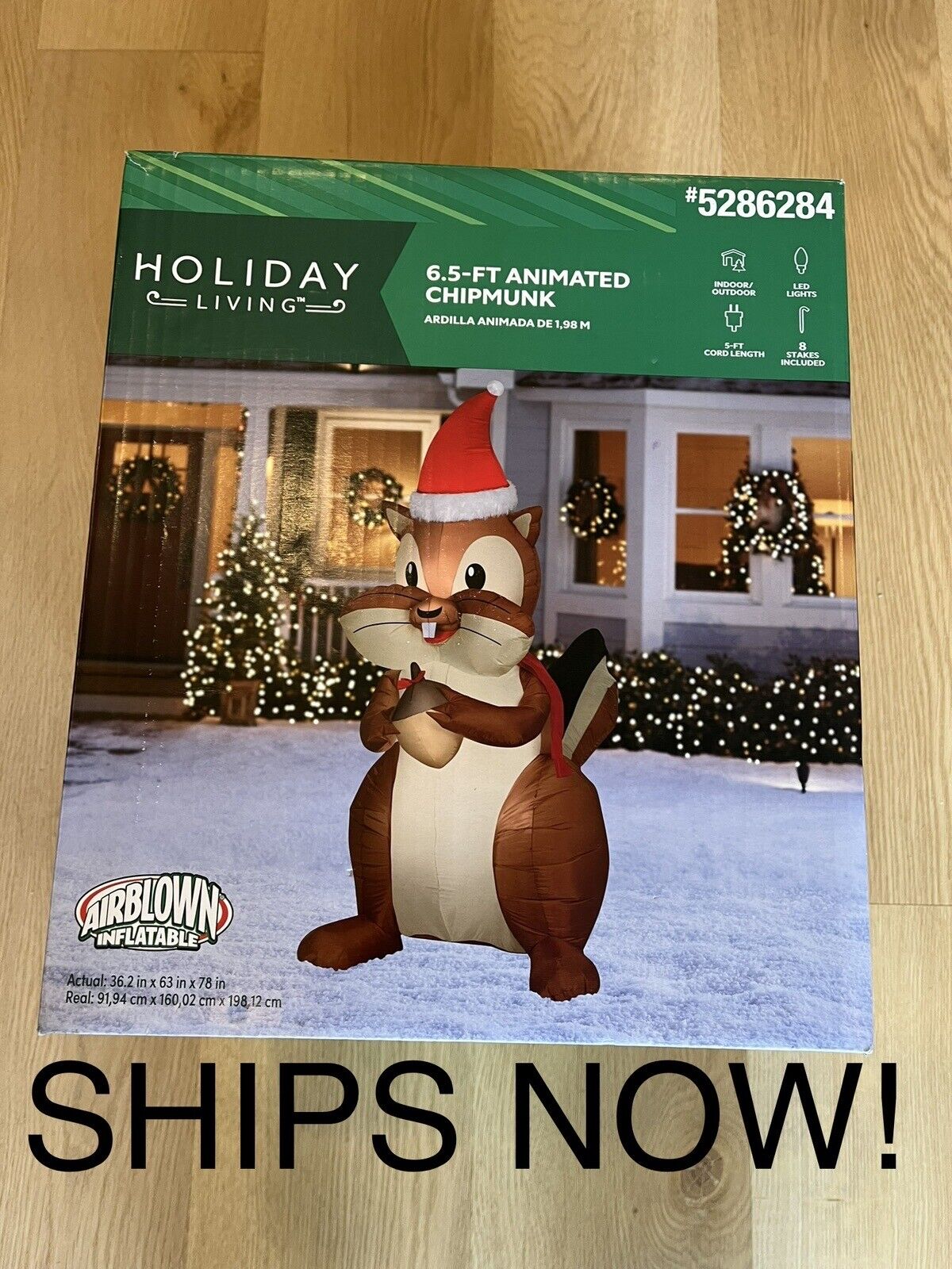 NEW 6.5 FT TALL CHRISTMAS ANIMATED CHIPMUNK WITH SANTA HAT LED GEMMY INFLATABLE