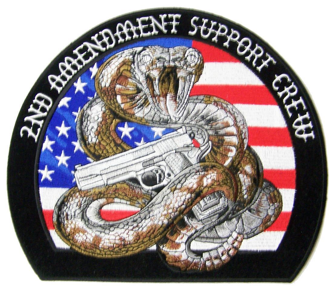 large JUMBO 2ND AMENDMENT RATTLE SNAKE GUN BACK PATCH #098 EMBROIDERED 9 IN NEW