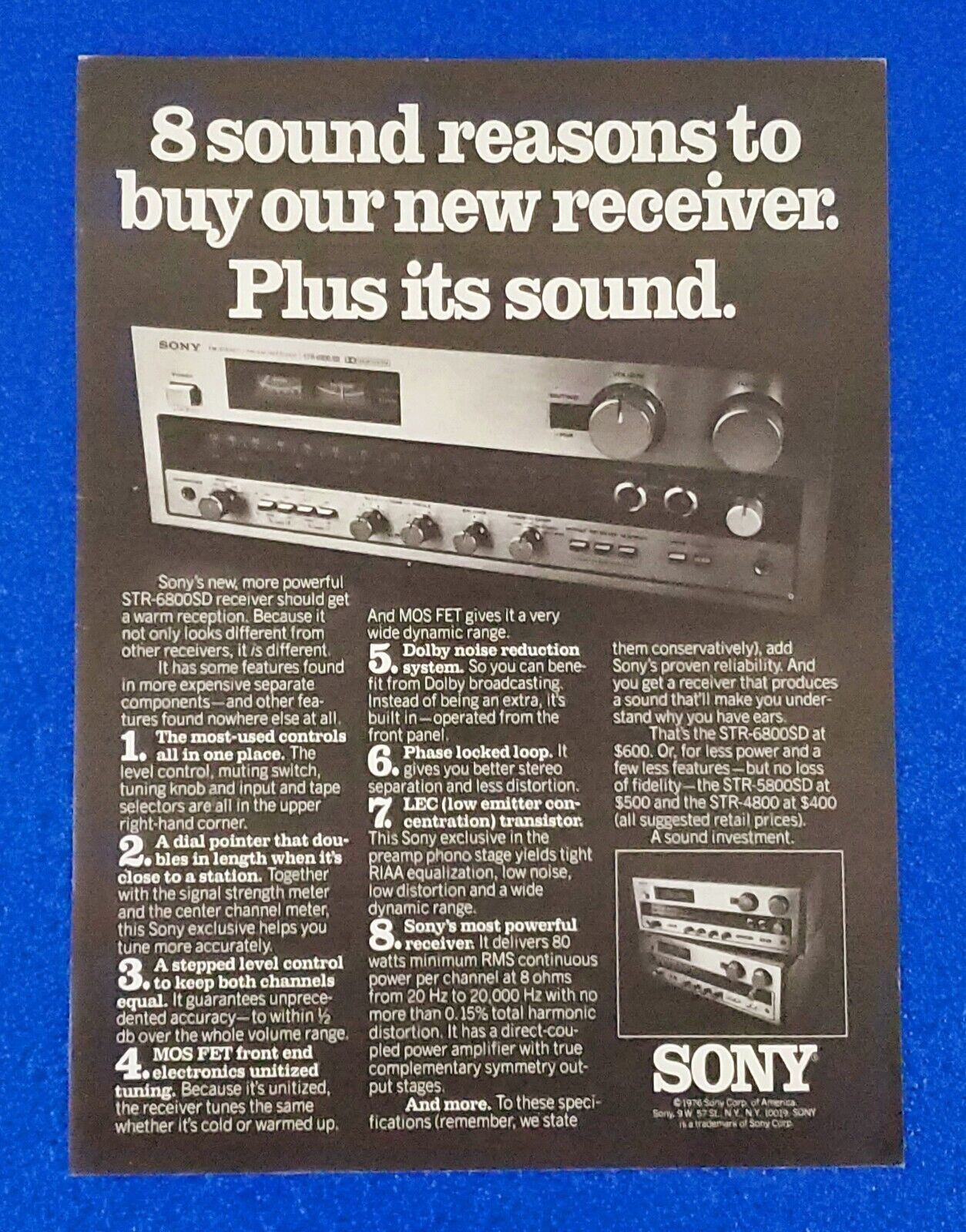 1976 SONY STR-6800SD DOLBY STEREO AM/FM RECEIVER ORIGINAL CLASSIC PRINT AD JAPAN