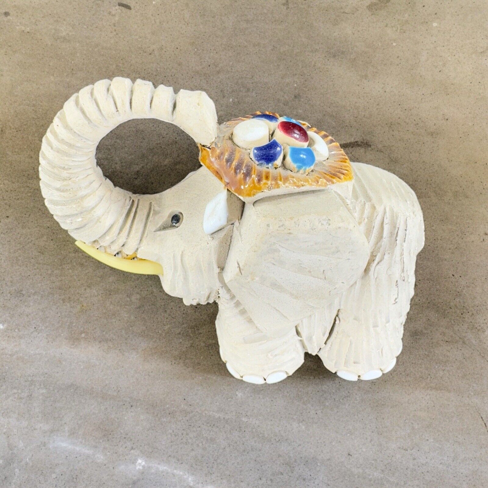 Artesania Rinconada Folk Art Pottery Good Luck Elephant Trunk Up Uruguay Signed