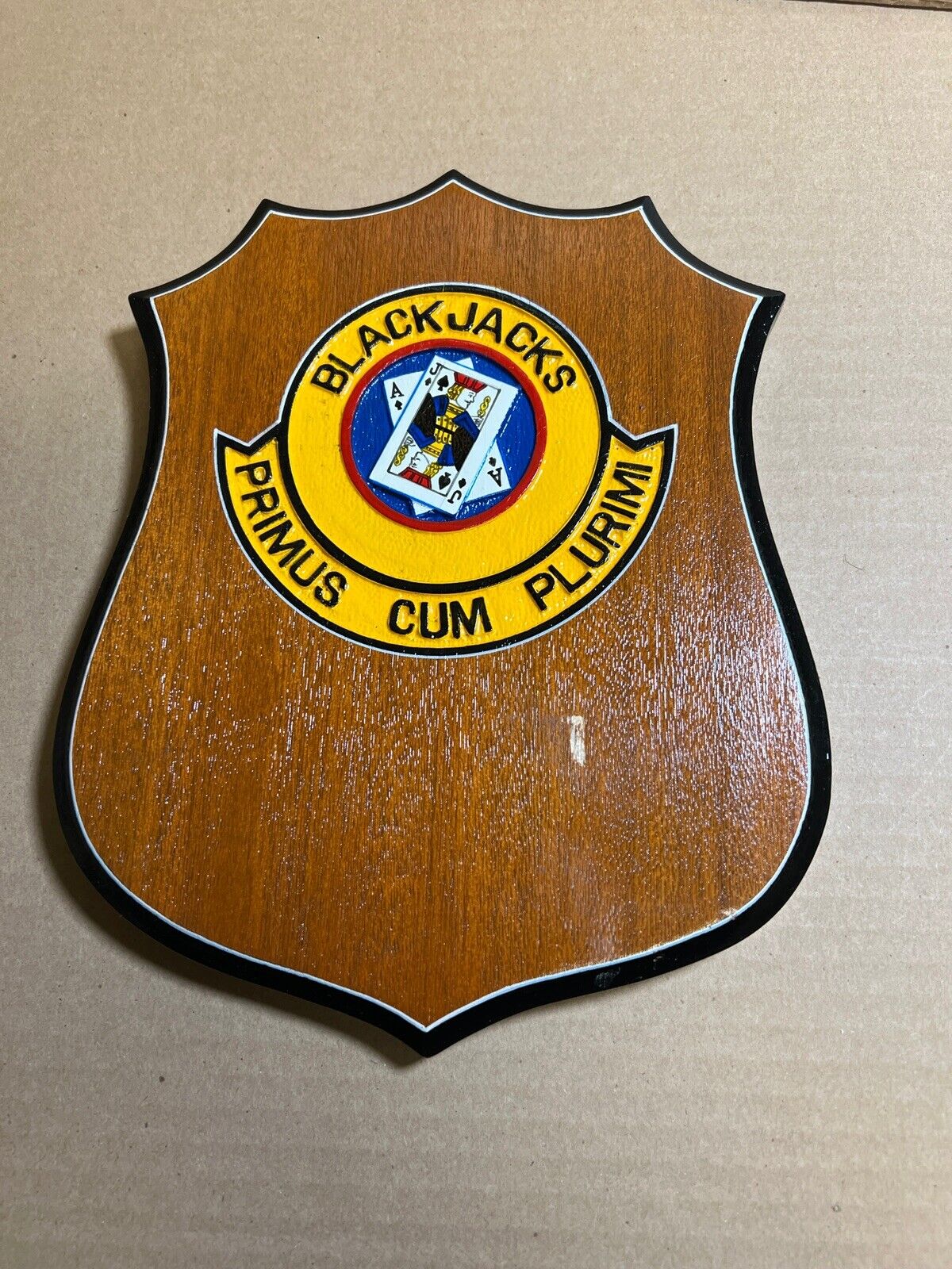 USAF 53rd Airlift Squadron Blackjacks Primus Cum Plurimi Carved Wooden Plaque