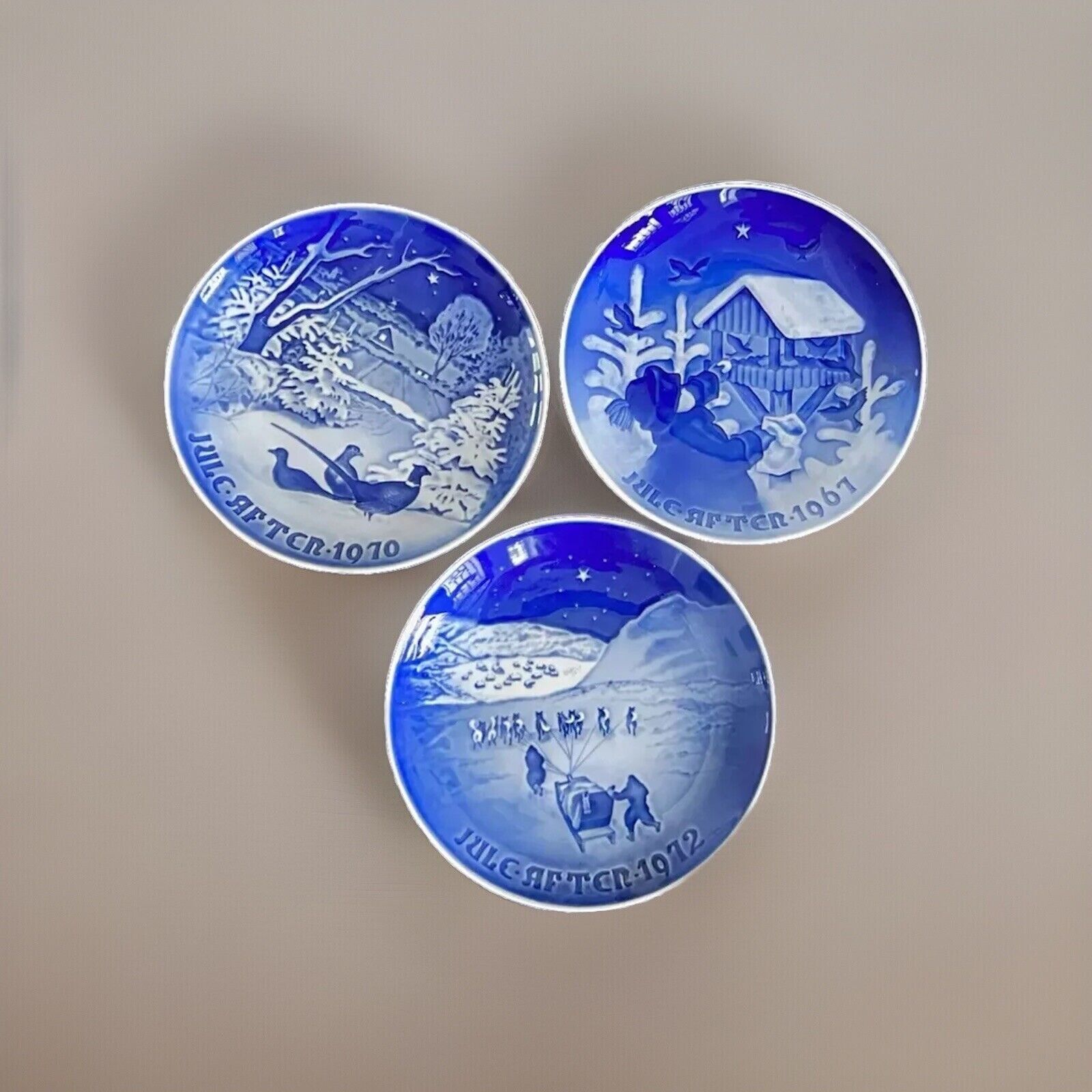B & G Copenhagen Blue Vintage Plates Set of 3 (1967, 1970, 1972)