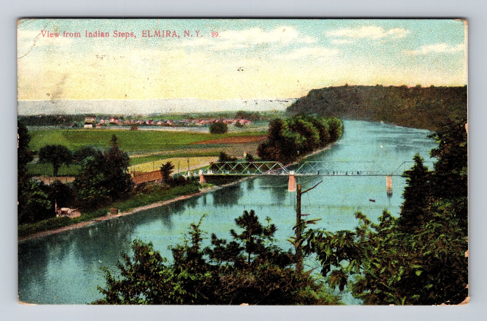 Elmira NY-New York, Aerial View From Indian Steps, Antique, Vintage Postcard