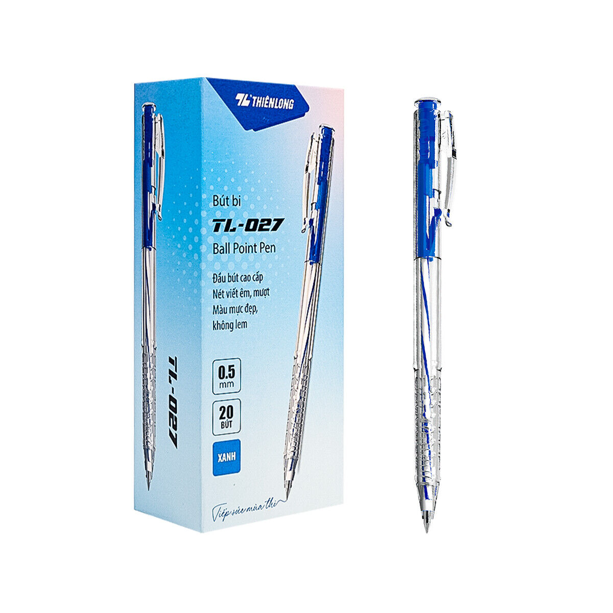 Thien Long Ballpoint Pen TL-027 Smooth Writing Retractable Fine Tip Pens 20 Pack