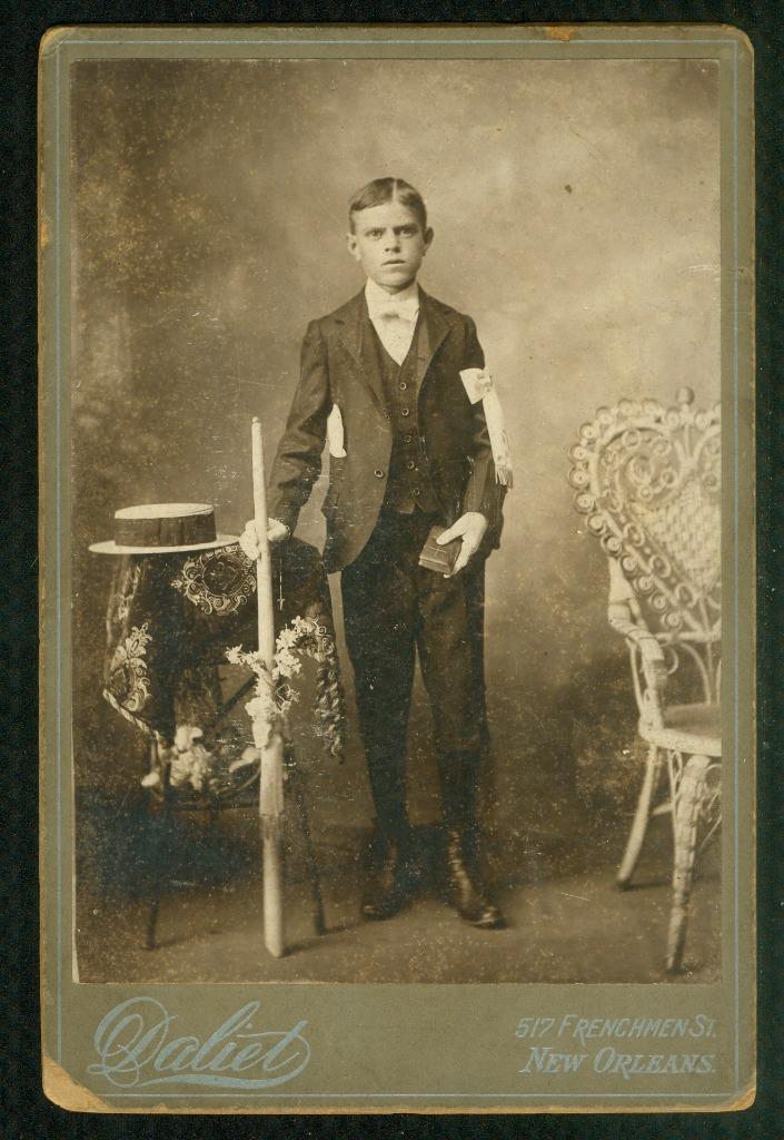 S1, 000-26, 1890s, Cabinet Card, Boy in a Confirmation Suit, New Orleans, LA.