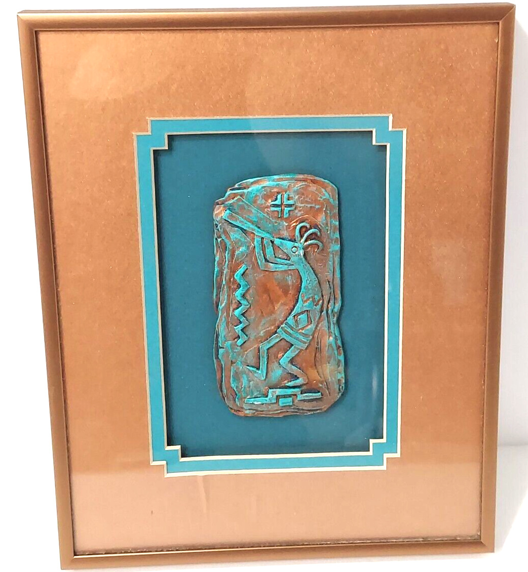 Cleo Teissedre Copper Bronze Turquoise Frame Native Art Pottery Kokopelli CTD506