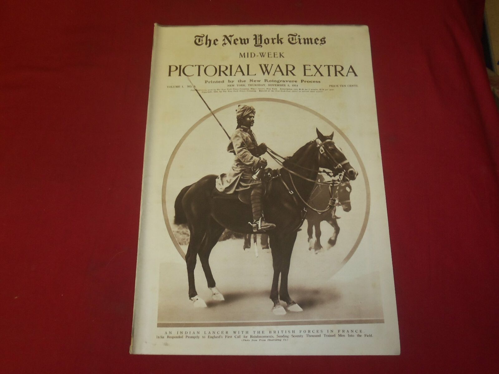 1914 NOVEMBER 5 NY TIMES PICTORIAL WAR EXTRA SECTION - INDIAN LANCER - NP 3936