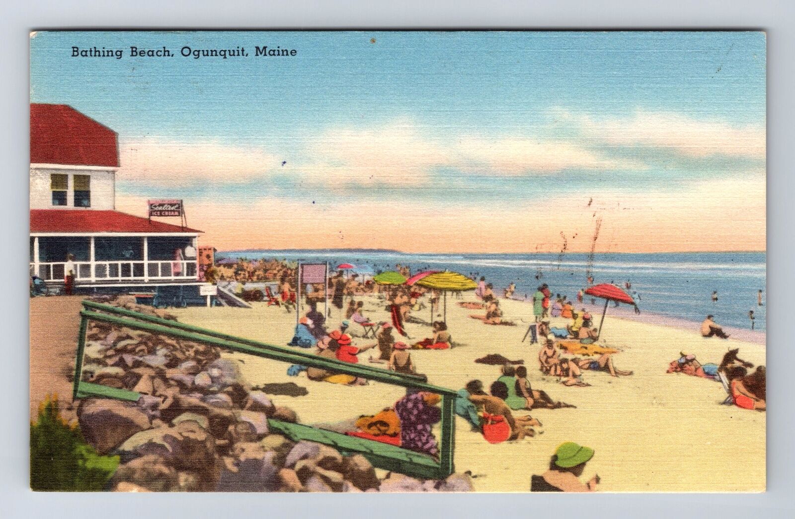 Ogunquit ME-Maine, Scenic Views Bathing Beach, Souvenir Vintage c1954 Postcard