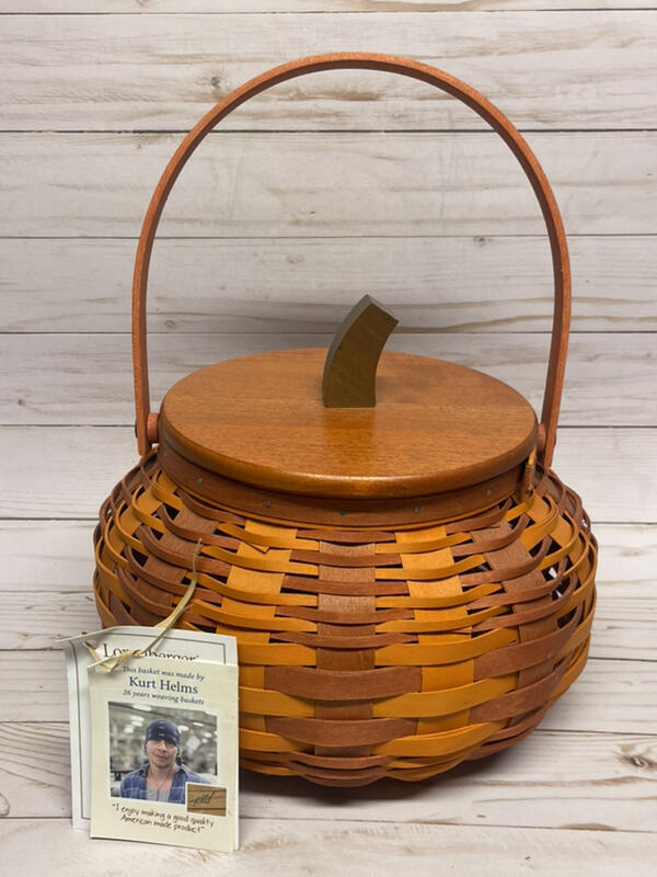Longaberger Pumpkin Spice Basket With Handle & Woodcrafts Lid 2016