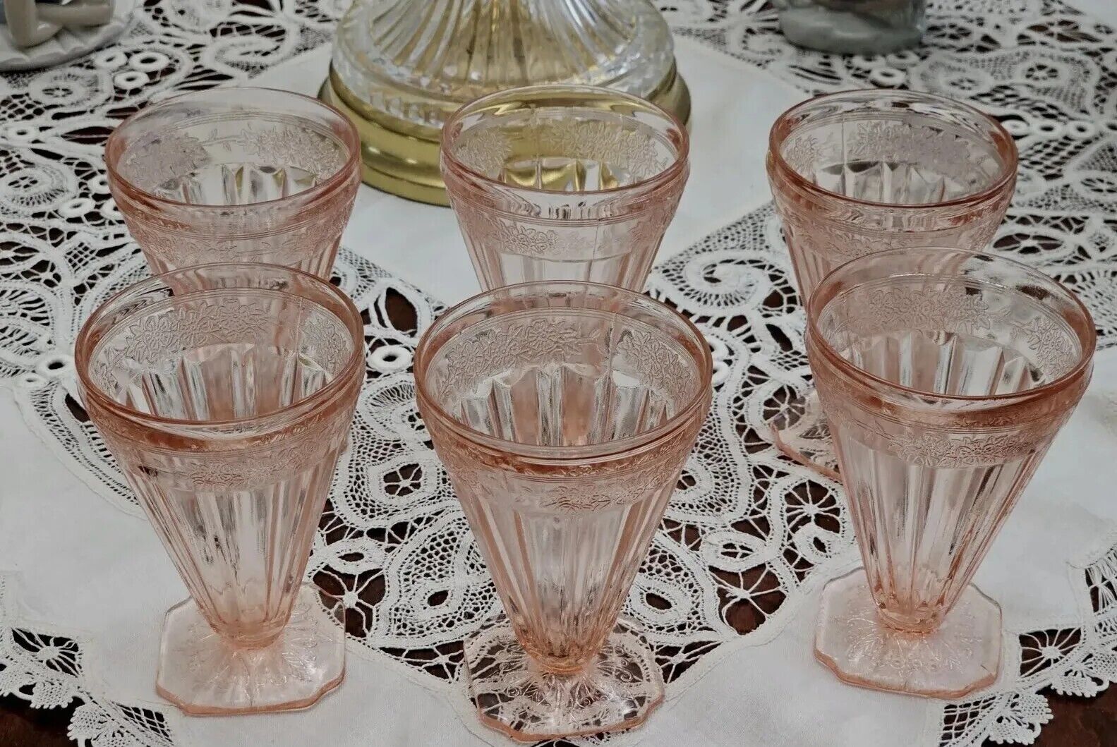 VTG- Janette Adamas 1930's Pink Depression Footed Beverage Glasses-Set Of 6-New 