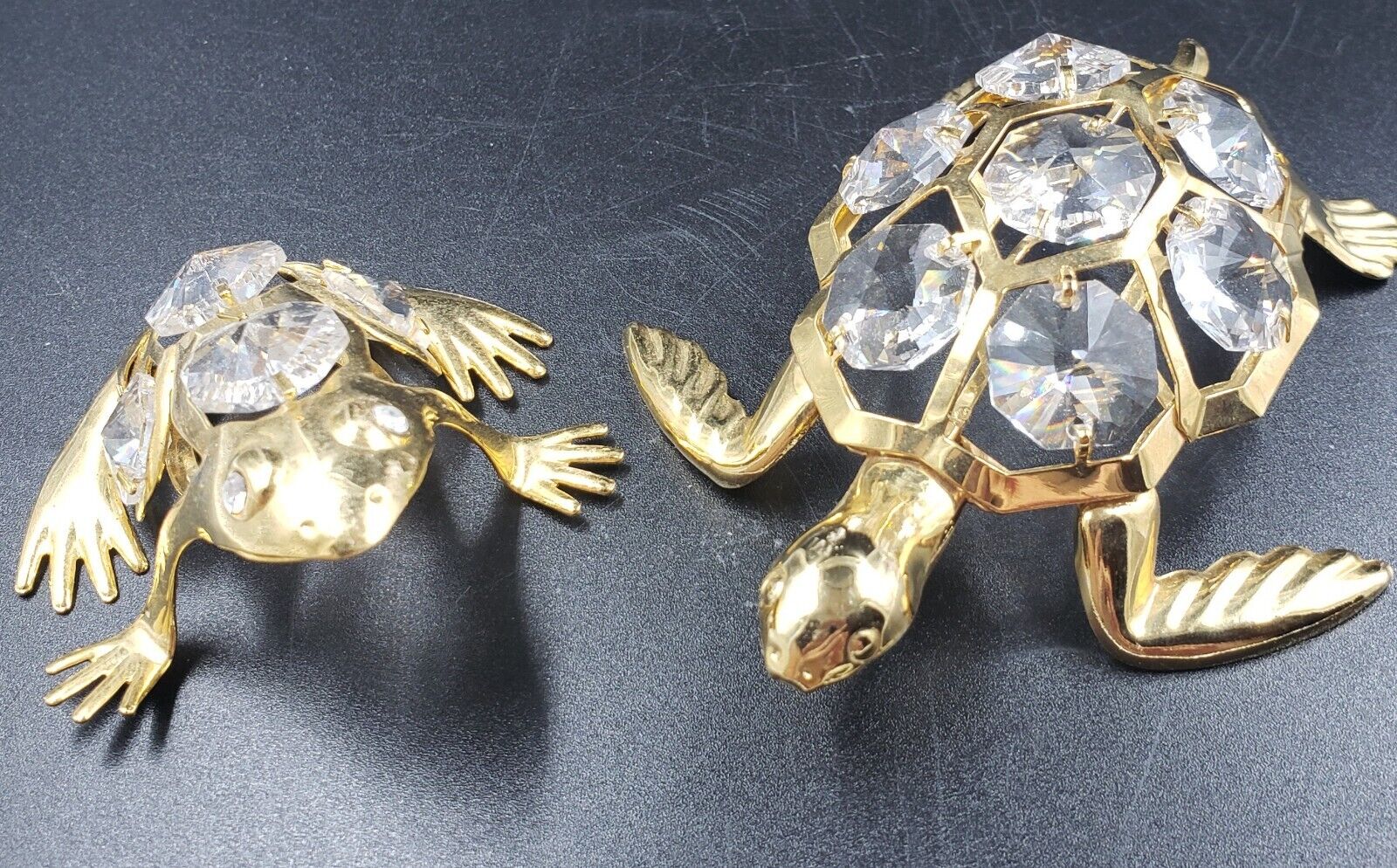 **Crystal Temptations 24kt Gold Plated Turtle & Frog Lightweight Figurines**