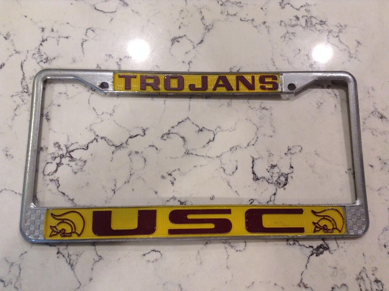 Vintage USC TROJANS Metal License Plate Frame