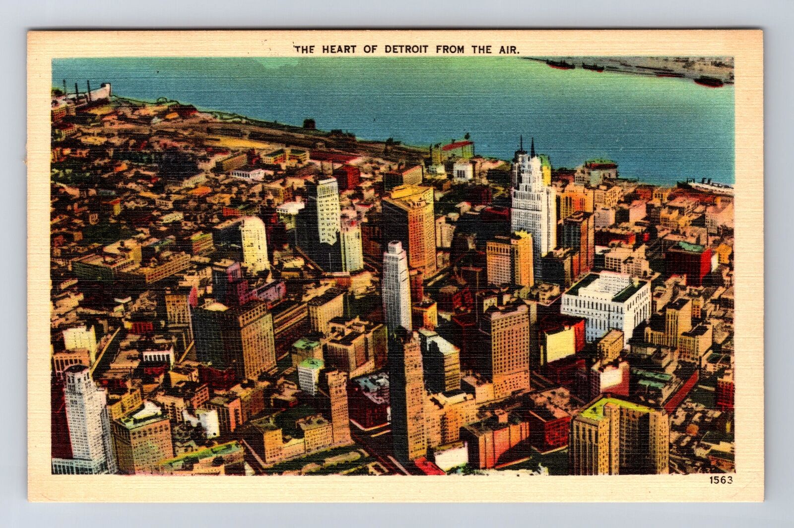 Detroit MI-Michigan, Aerial View Downtown Detroit, Antique Vintage Postcard