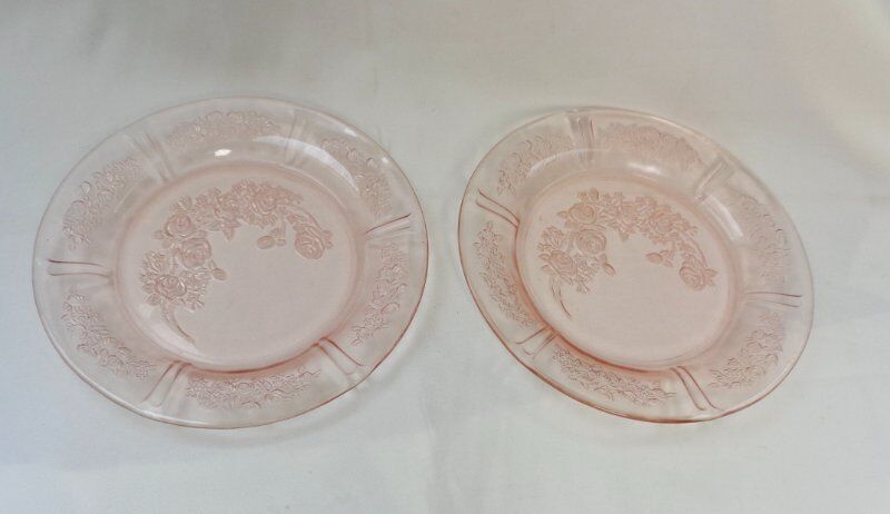Set of 2 Vintage pink depression glass Federal Sharon Cabbage Rose pattern 7\
