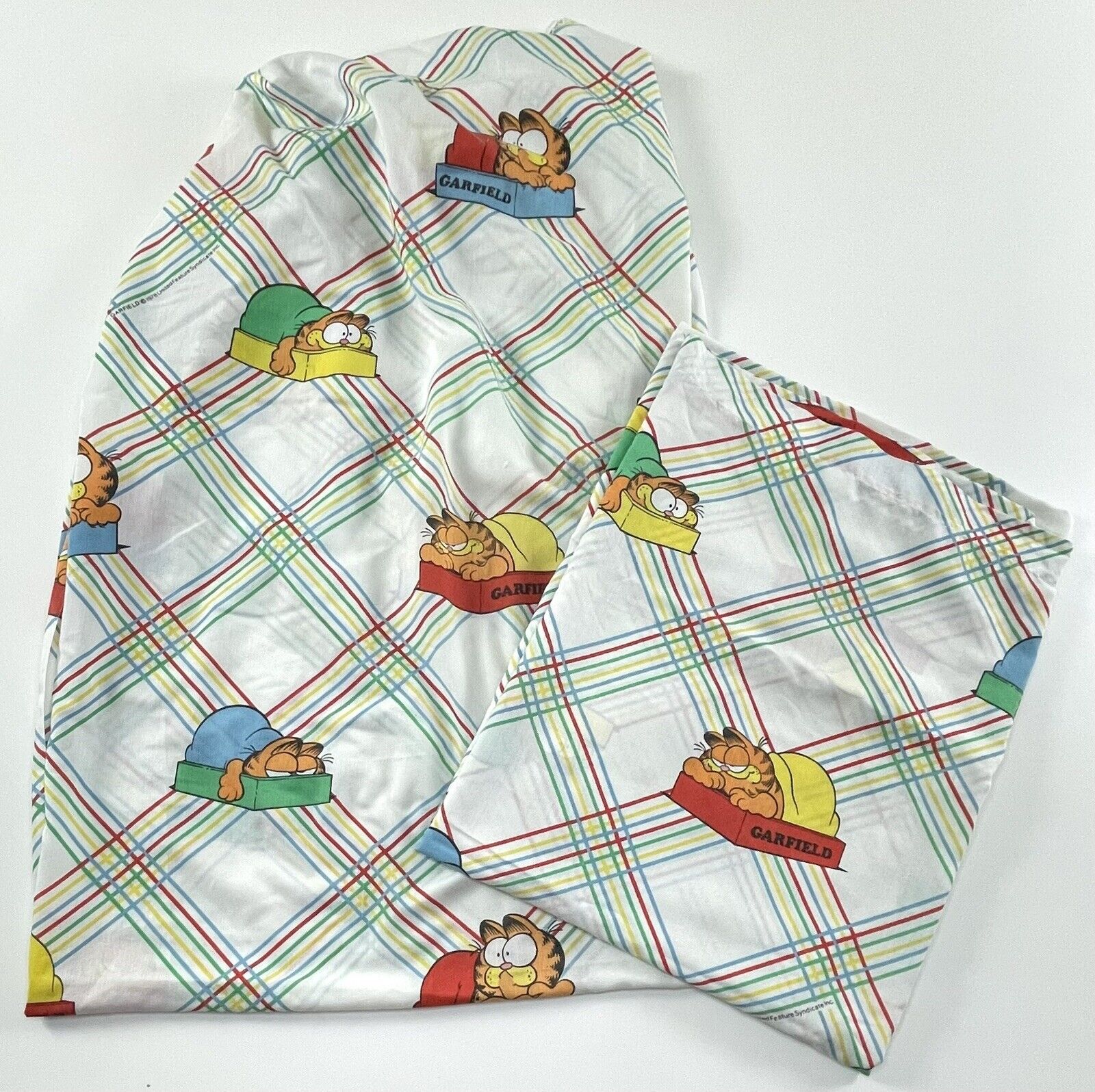 Vintage Garfield Twin Size Sheets Flat and Fitted