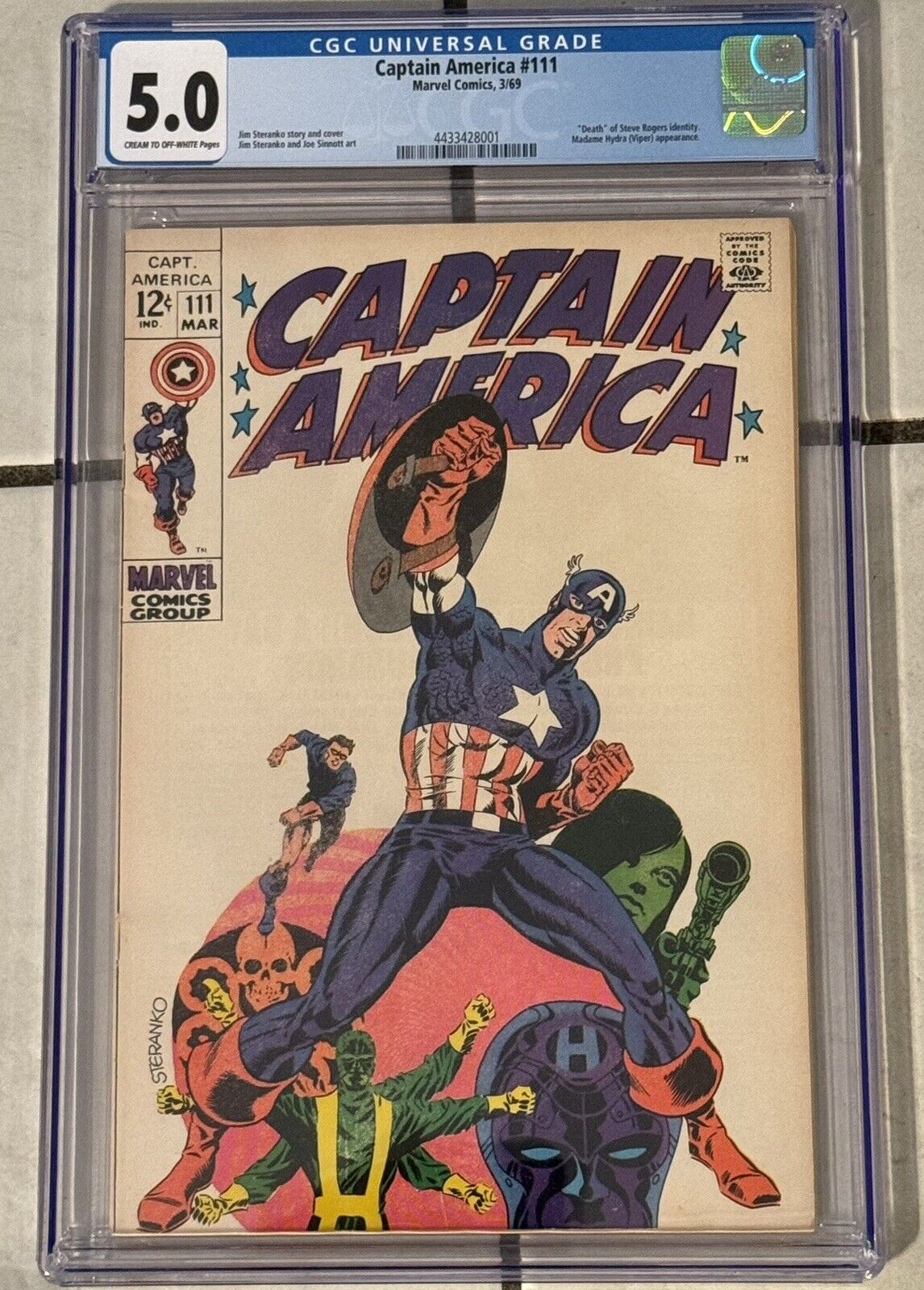Captain America 111 CGC 5.0 Off White Pages Marvel, 1969
