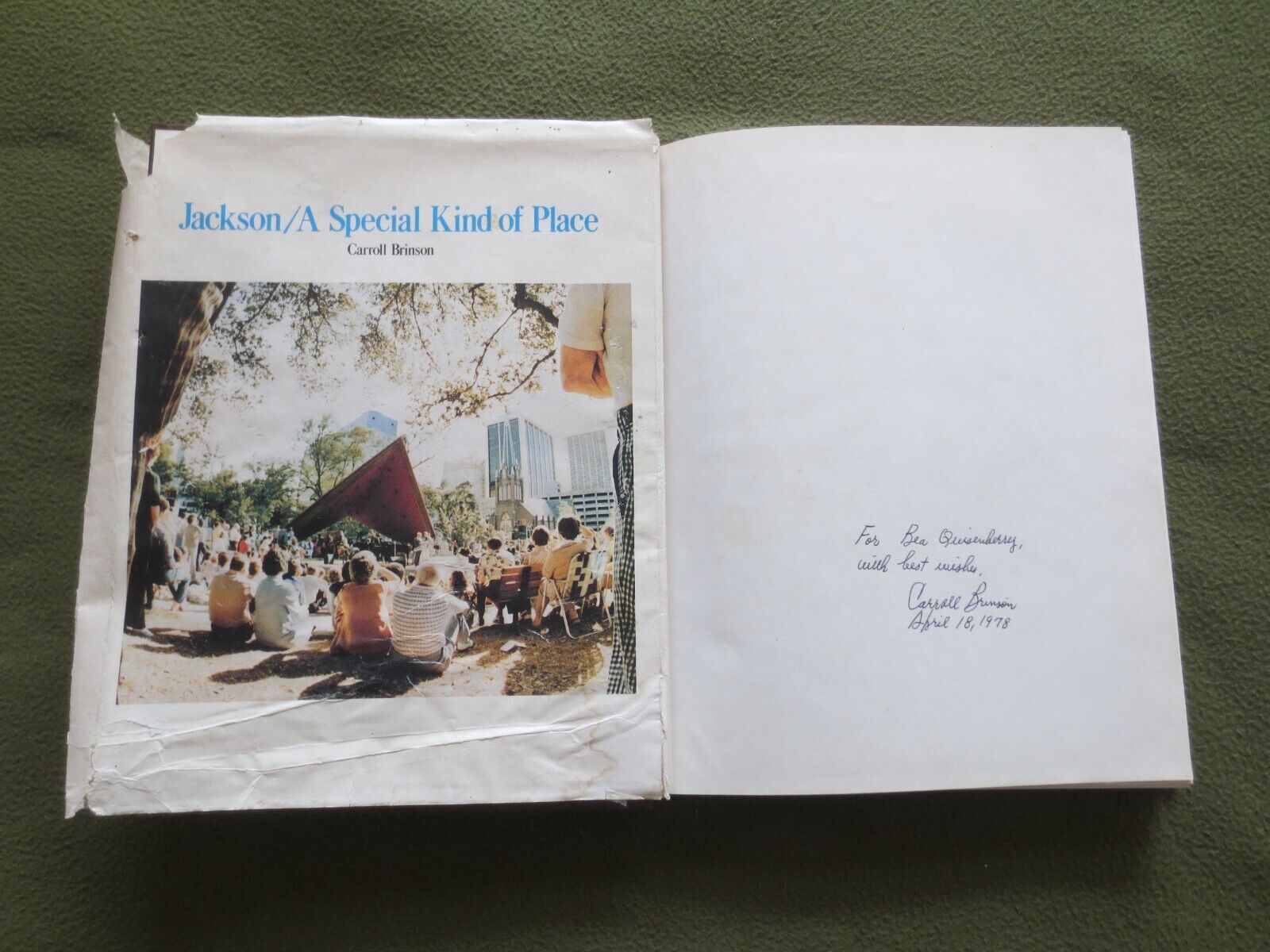 Jackson Mississippi: A Special Place SIGNED to Bea Quisenberry, Clinton Library