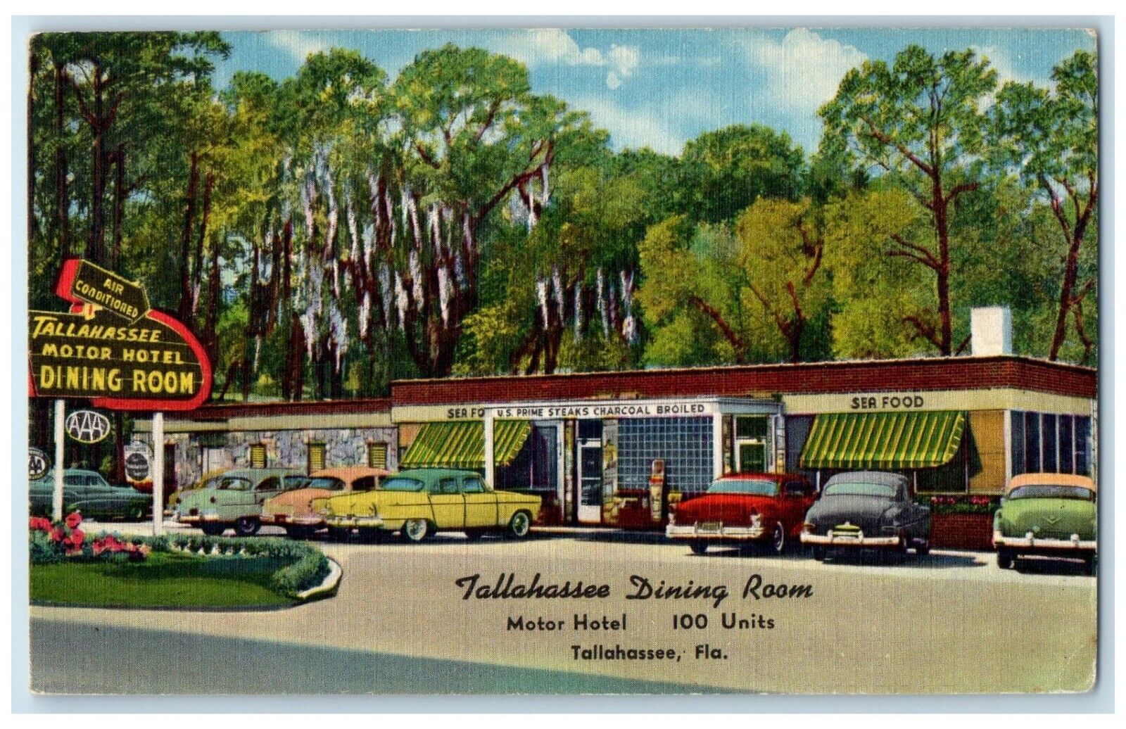 c1950\'s Tallahassee Dining Room Motor Hotel Cars Tallahassee Florida FL Postcard