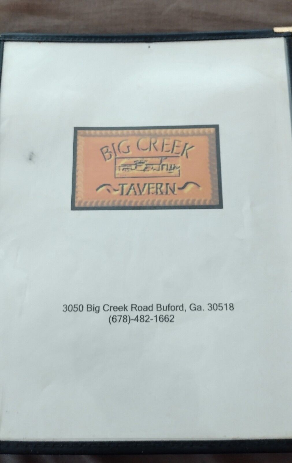 Vintage Big Creek Tavern Restaurant Menu ( Buford,GA)