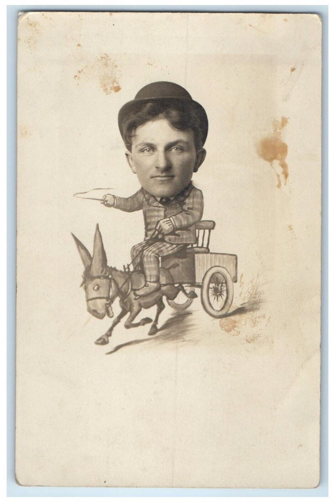 c1910's Caricature Donkey Ass Cart Fair RPPC Photo Posted Antique Postcard