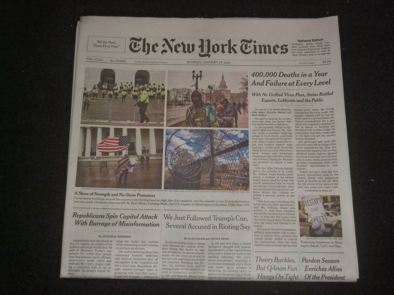 2021 JAN 18 NEW YORK TIMES - 400,000 DEATHS IN A YEAR AND FAILURE AT EVERY LEVEL