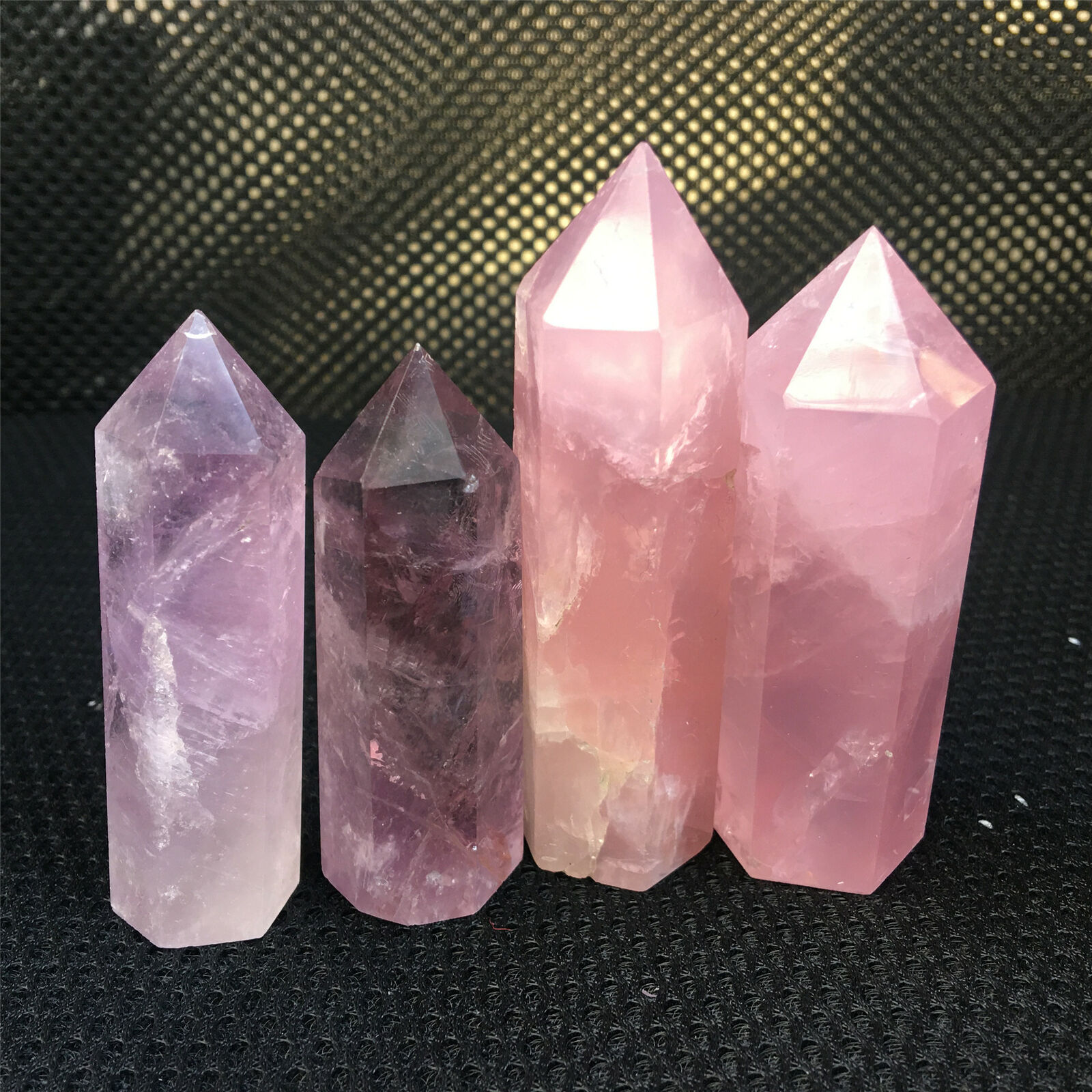 top！ Natural pink Amethyst quartz obelisk crystal wand point healing 4pc