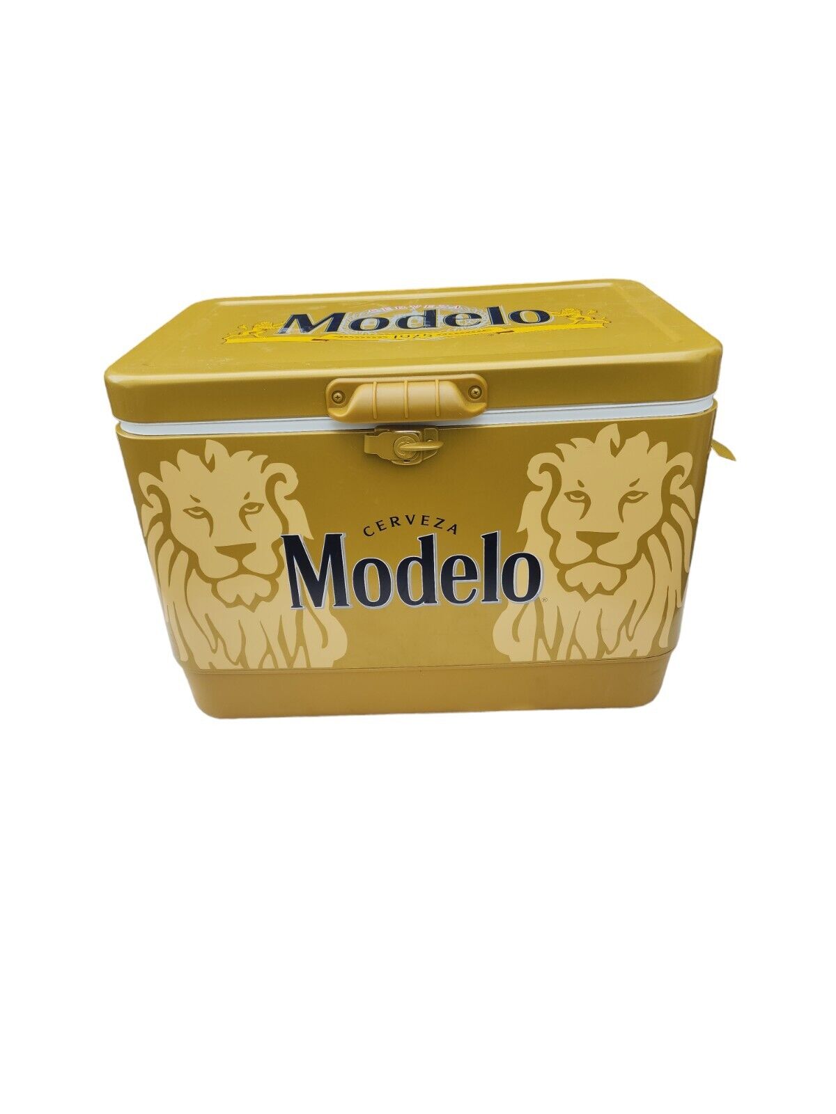 Modelo Cerveza Beer Branded 54 QUART Steel Belted Gold Cooler Tailgating