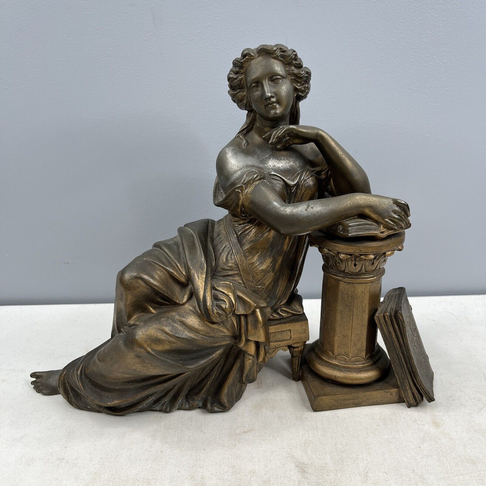 Vtg. Painted Metal Spelter Lady Figurine - Decorative Mantle Top Piece