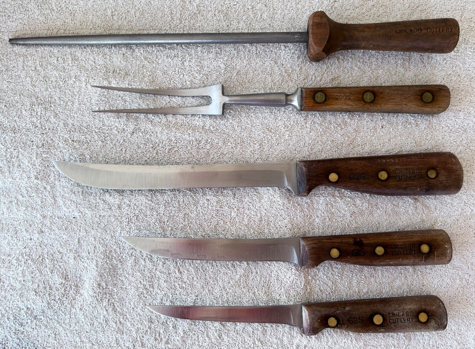 Vintage Chicago Cutlery 5-Piece Knife + Meat Fork Sharpener Set 61S 62S 66S 200S